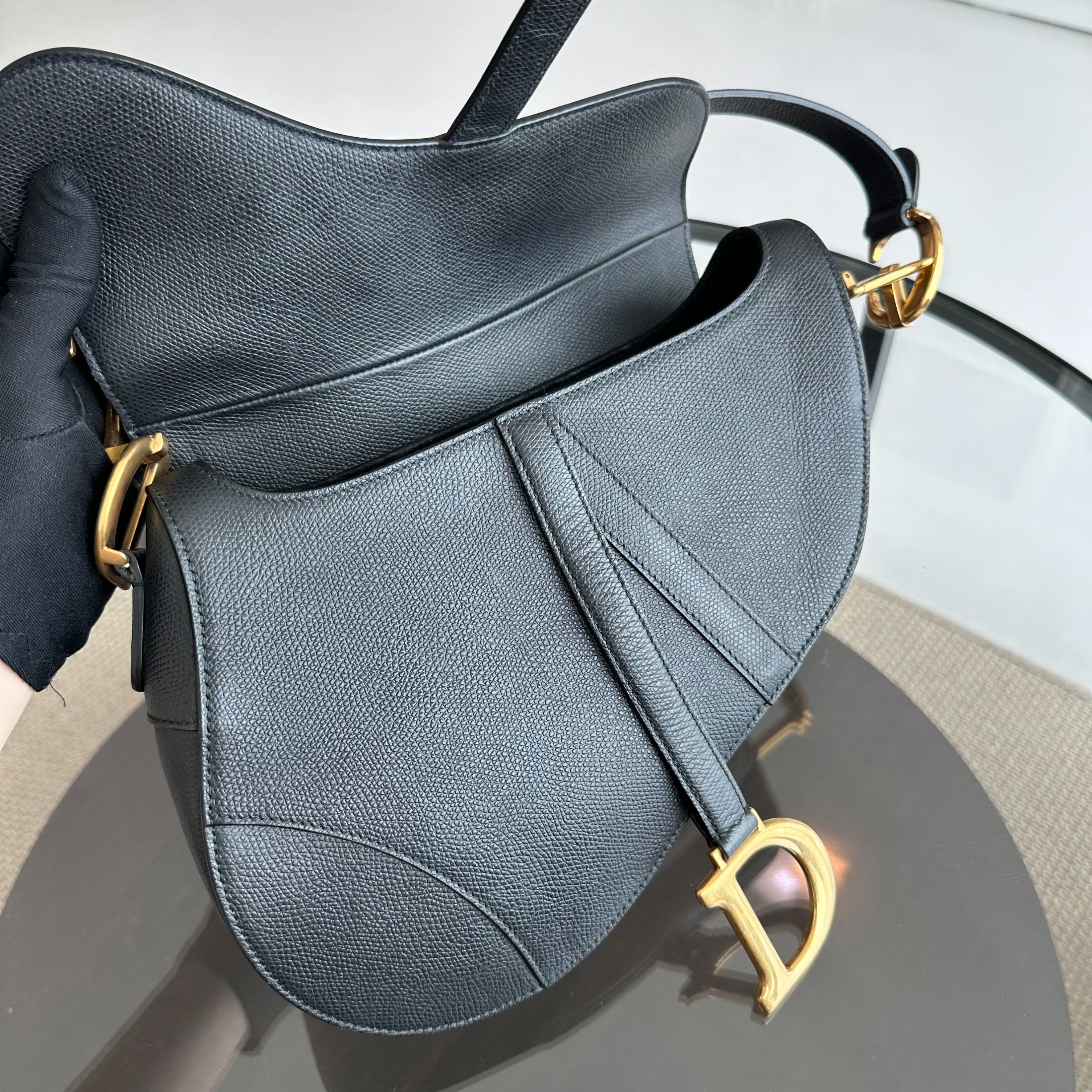 Dior Saddle Medium Grained Calfskin Black GHW - Luxury Evermore