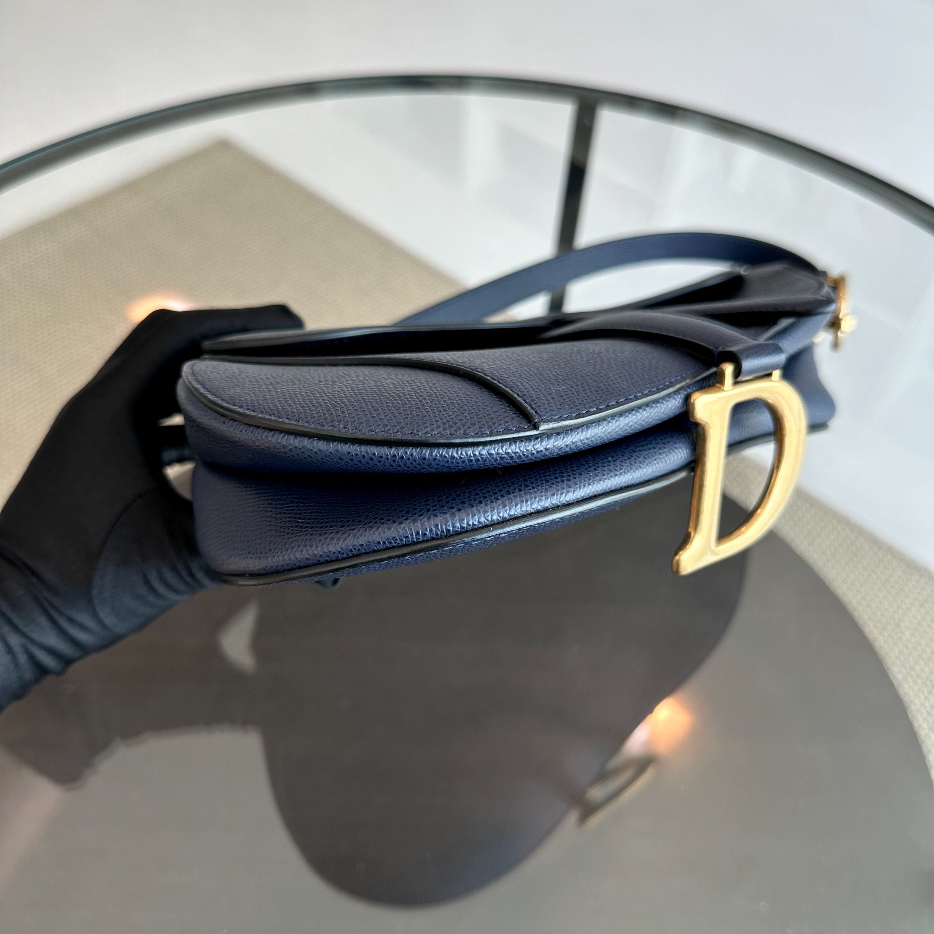 Dior Saddle Medium Grained Calfskin Dark Blue GHW - Luxury Evermore