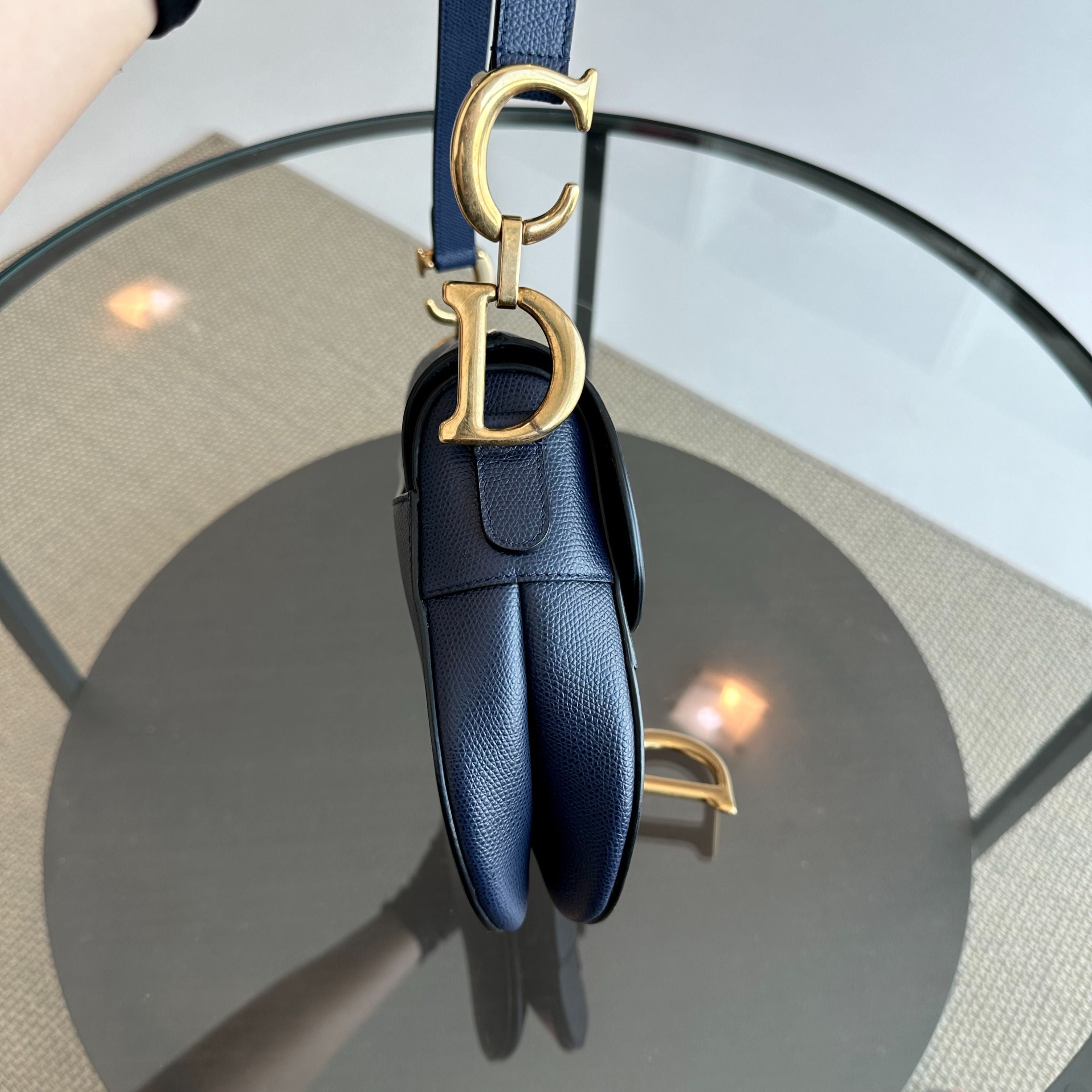 Dior Saddle Medium Grained Calfskin Dark Blue GHW - Luxury Evermore