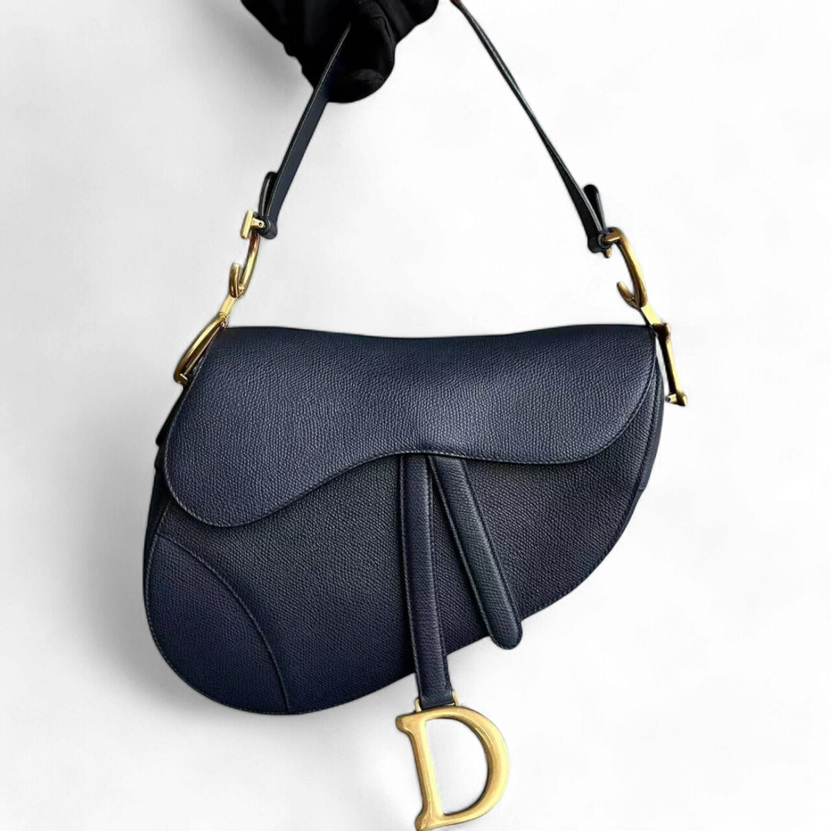 Dior Saddle Medium Grained Calfskin Dark Blue Golden Hardware