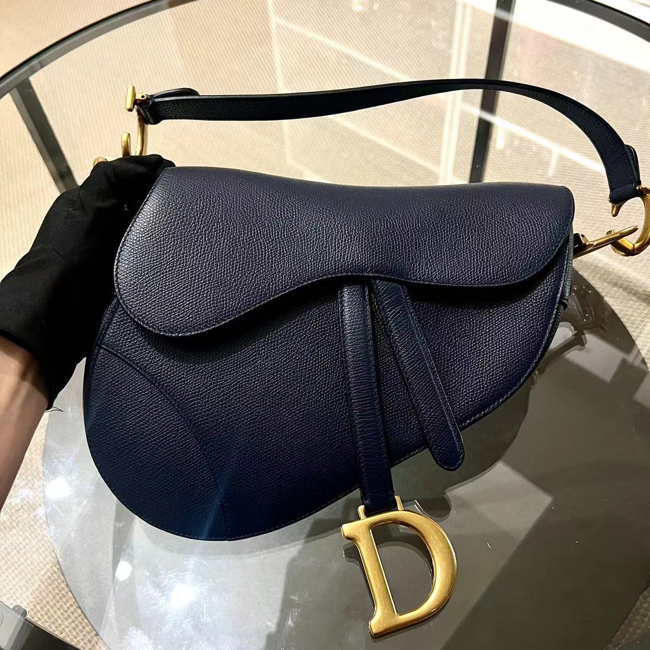 Dior Saddle Medium Grained Calfskin Dark Blue Golden Hardware - Luxury Evermore