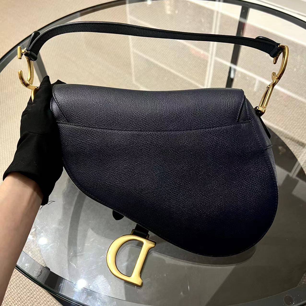 Dior Saddle Medium Grained Calfskin Dark Blue Golden Hardware - Luxury Evermore