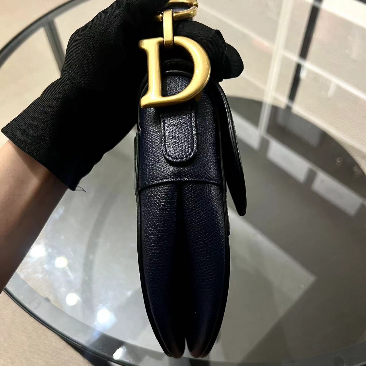 Dior Saddle Medium Grained Calfskin Dark Blue Golden Hardware - Luxury Evermore