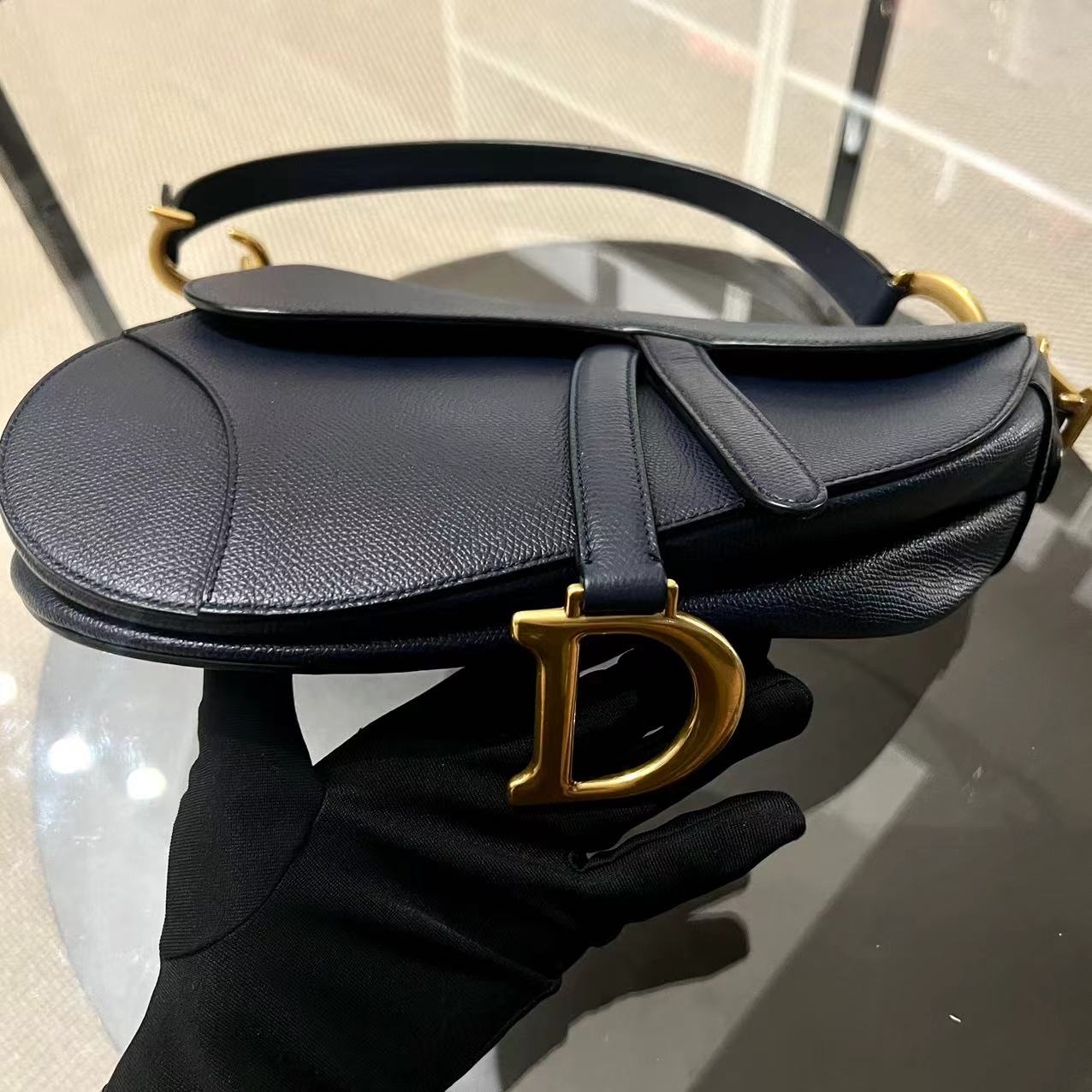 Dior Saddle Medium Grained Calfskin Dark Blue Golden Hardware - Luxury Evermore