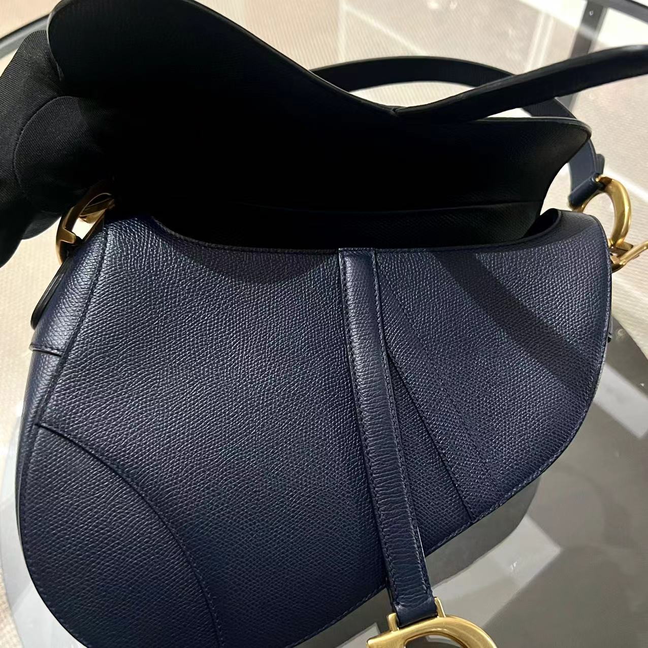 Dior Saddle Medium Grained Calfskin Dark Blue Golden Hardware - Luxury Evermore