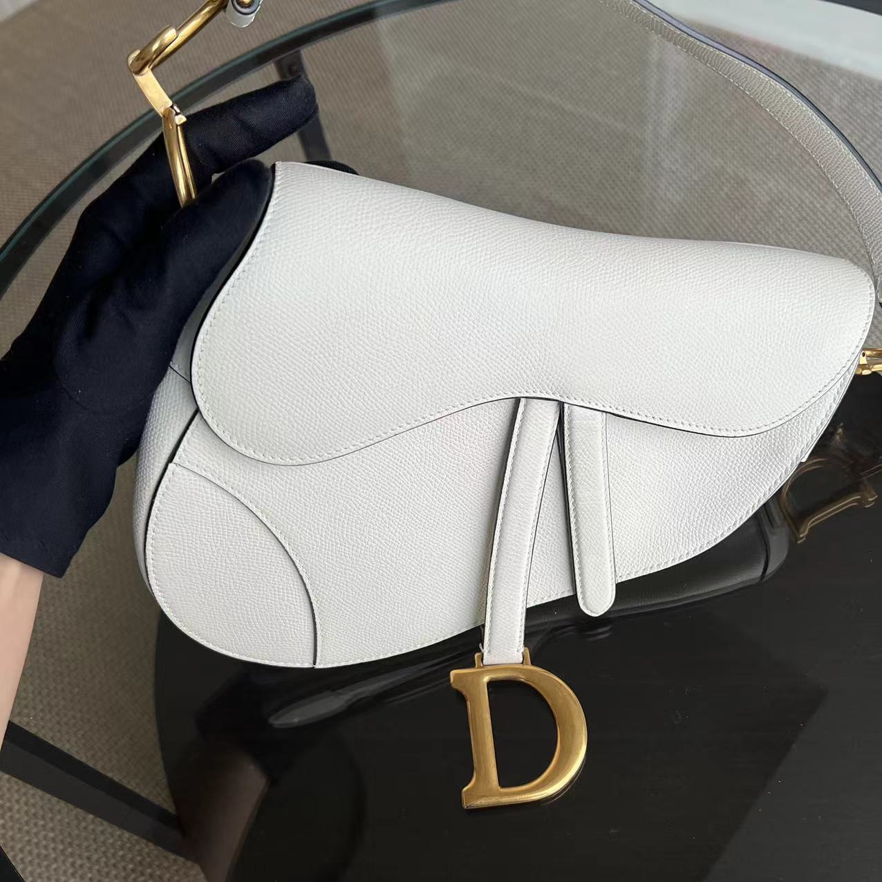 Dior Saddle Medium Grained Calfskin White GHW - Luxury Evermore