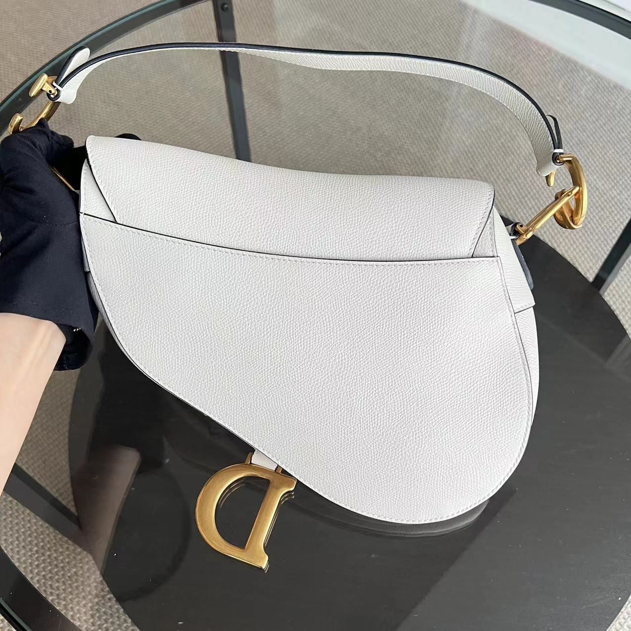 Dior Saddle Medium Grained Calfskin White GHW - Luxury Evermore