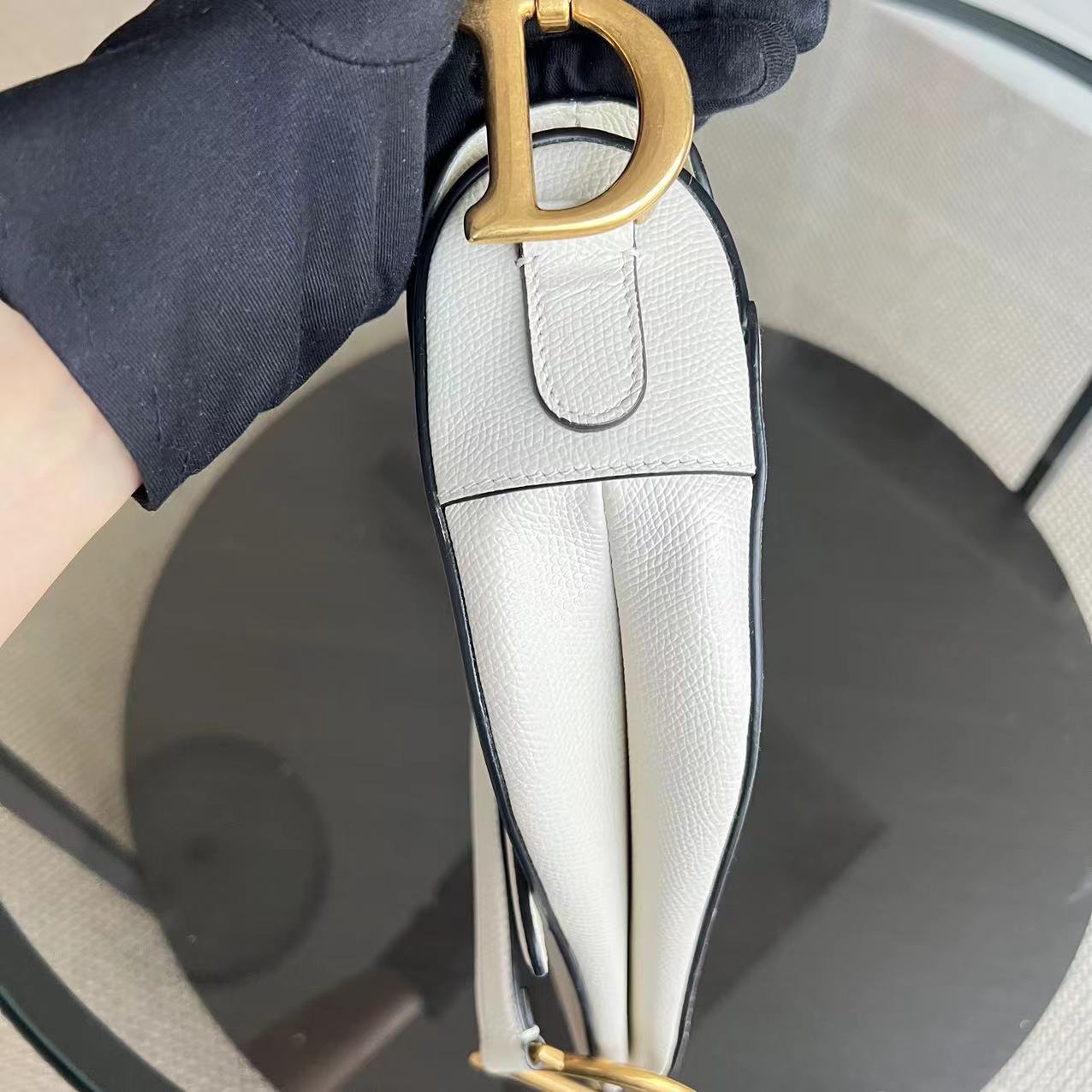 Dior Saddle Medium Grained Calfskin White GHW - Luxury Evermore