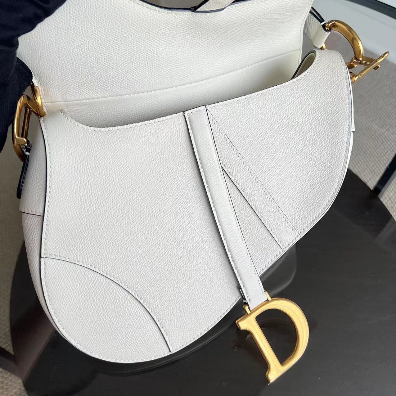 Dior Saddle Medium Grained Calfskin White GHW - Luxury Evermore