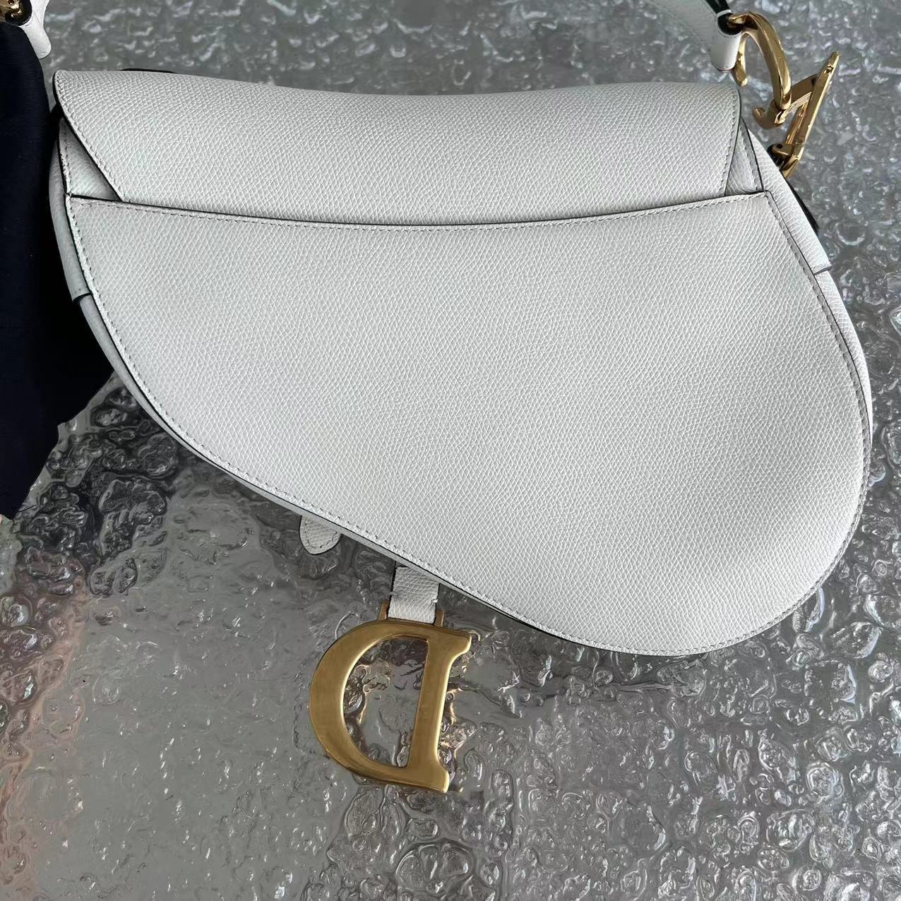 Dior Saddle Medium Grained Calfskin White Golden Hardware - Luxury Evermore