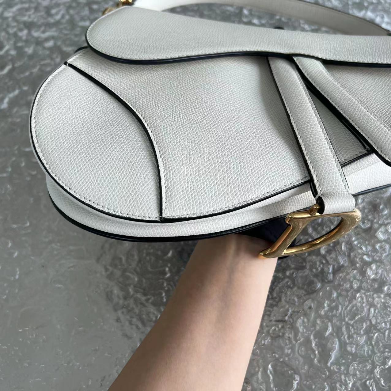 Dior Saddle Medium Grained Calfskin White Golden Hardware - Luxury Evermore