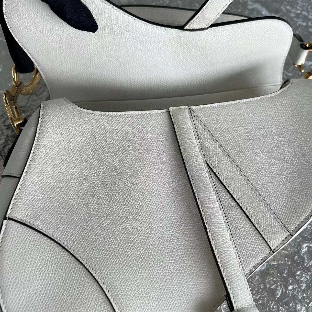 Dior Saddle Medium Grained Calfskin White Golden Hardware - Luxury Evermore