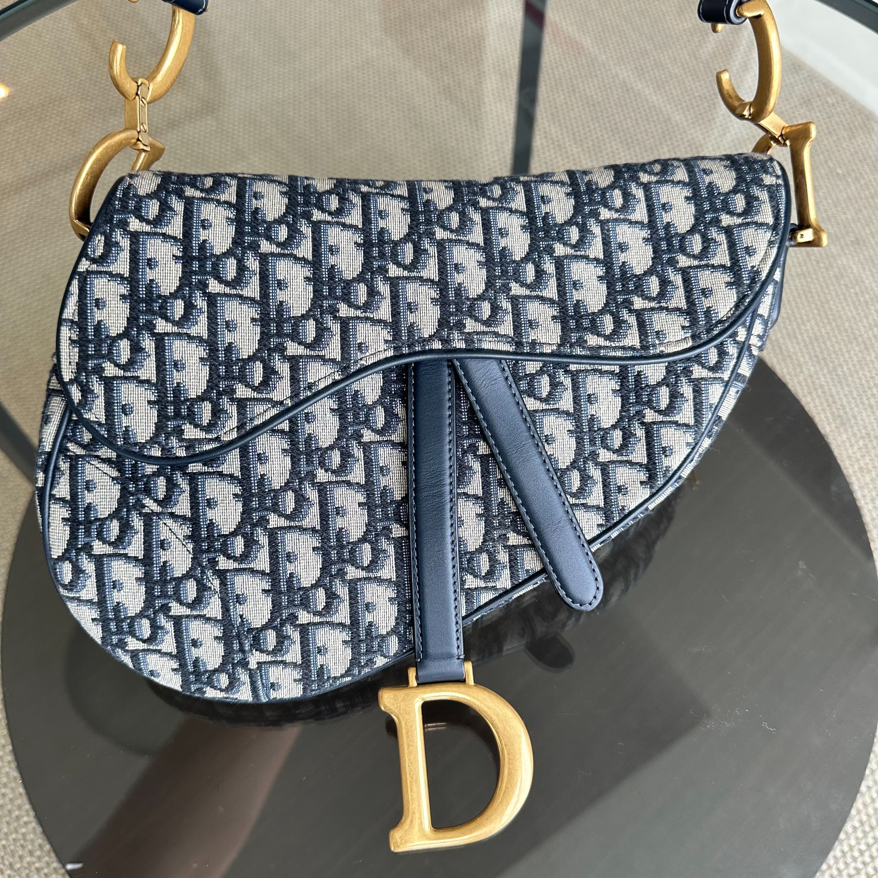 Dior Saddle Medium Oblique Canvas Dark Blue AGHW - Luxury Evermore