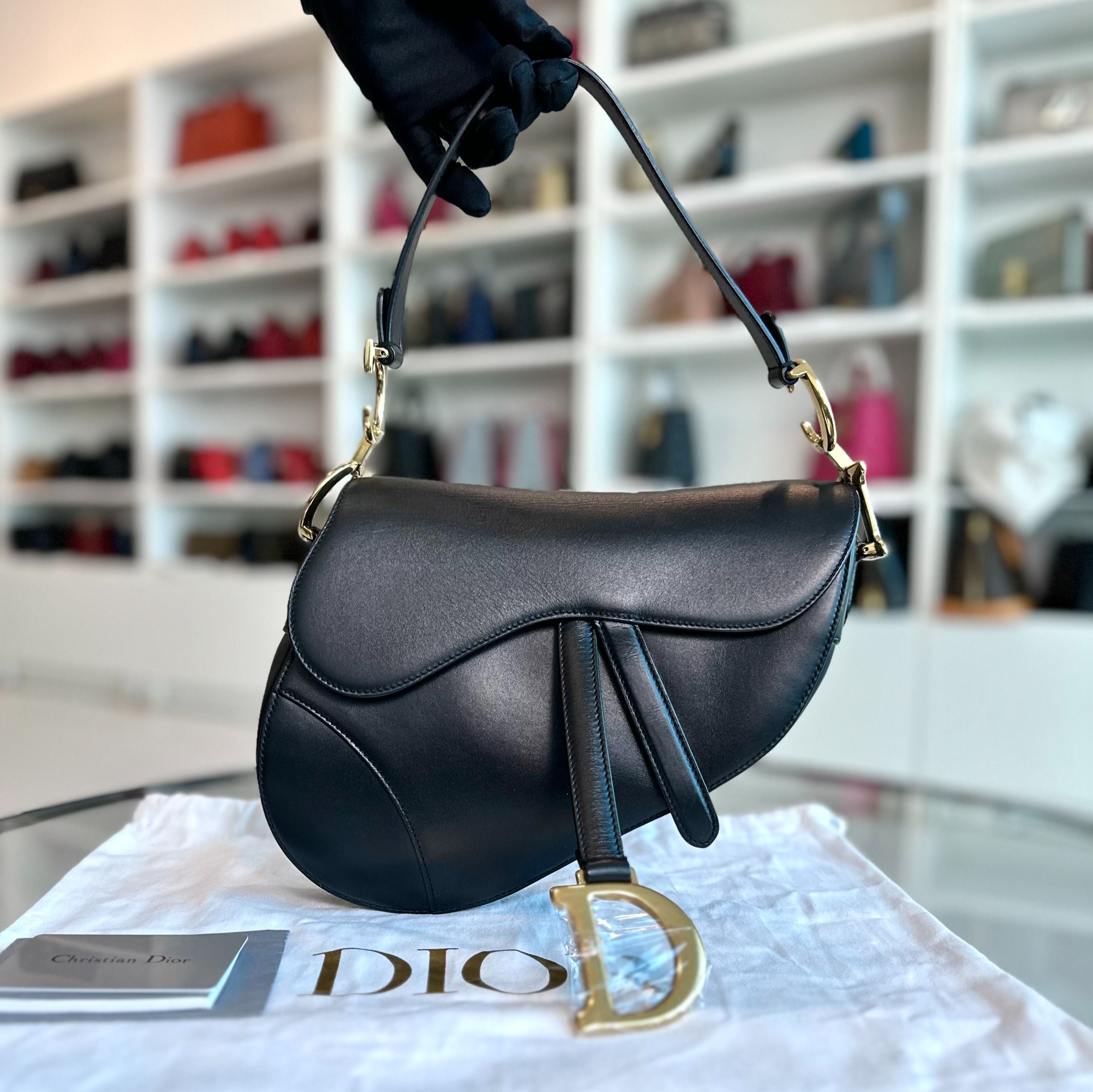 Dior Saddle Medium Smooth Calfskin Black GHW - Luxury Evermore