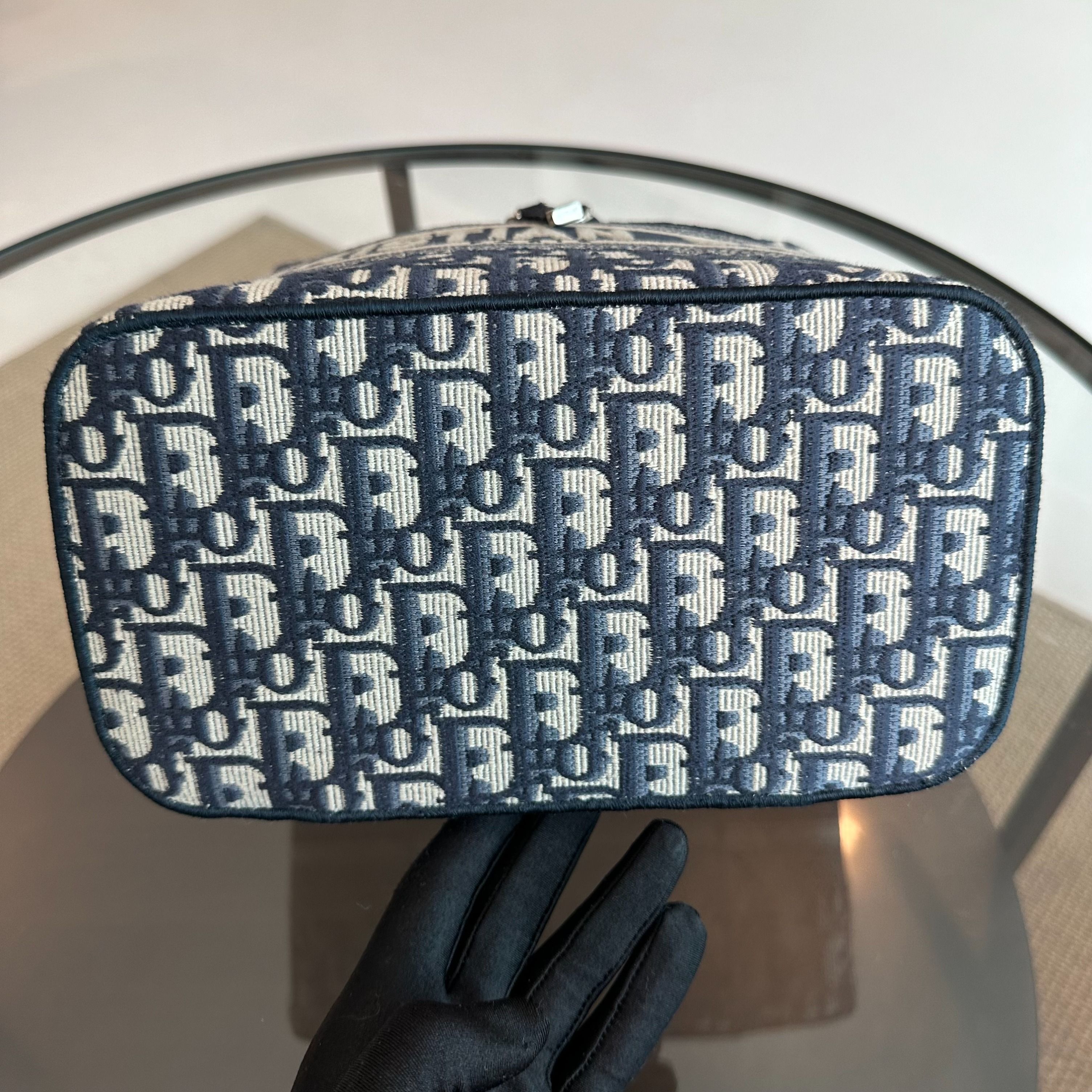 Dior Vanity Oblique Embroidery Top Handle Bag In Jacquard Blue SHW - Luxury Evermore