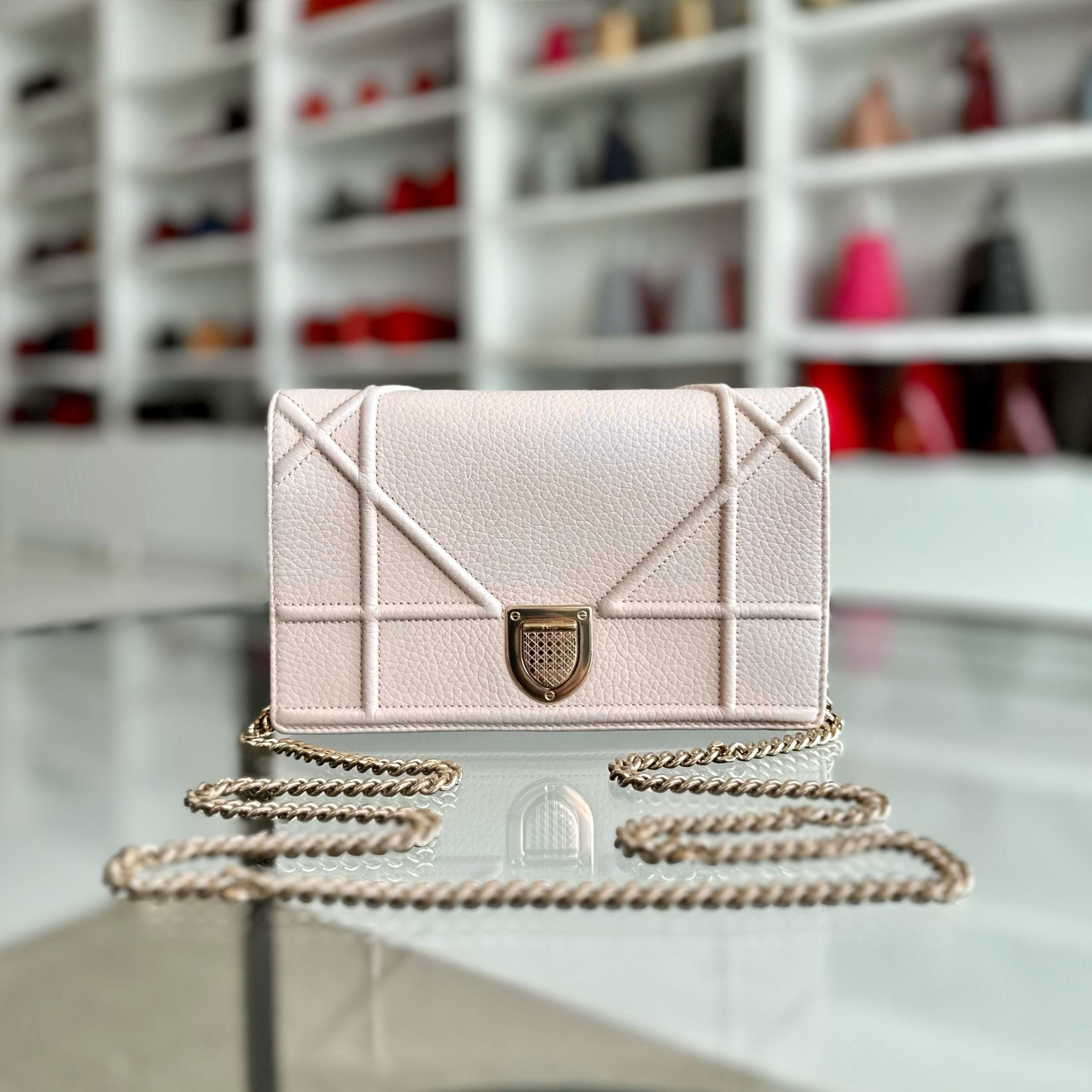 Dior WOC Diorama Ama Wallet On Chain Sakura Pink GHW - Luxury Evermore