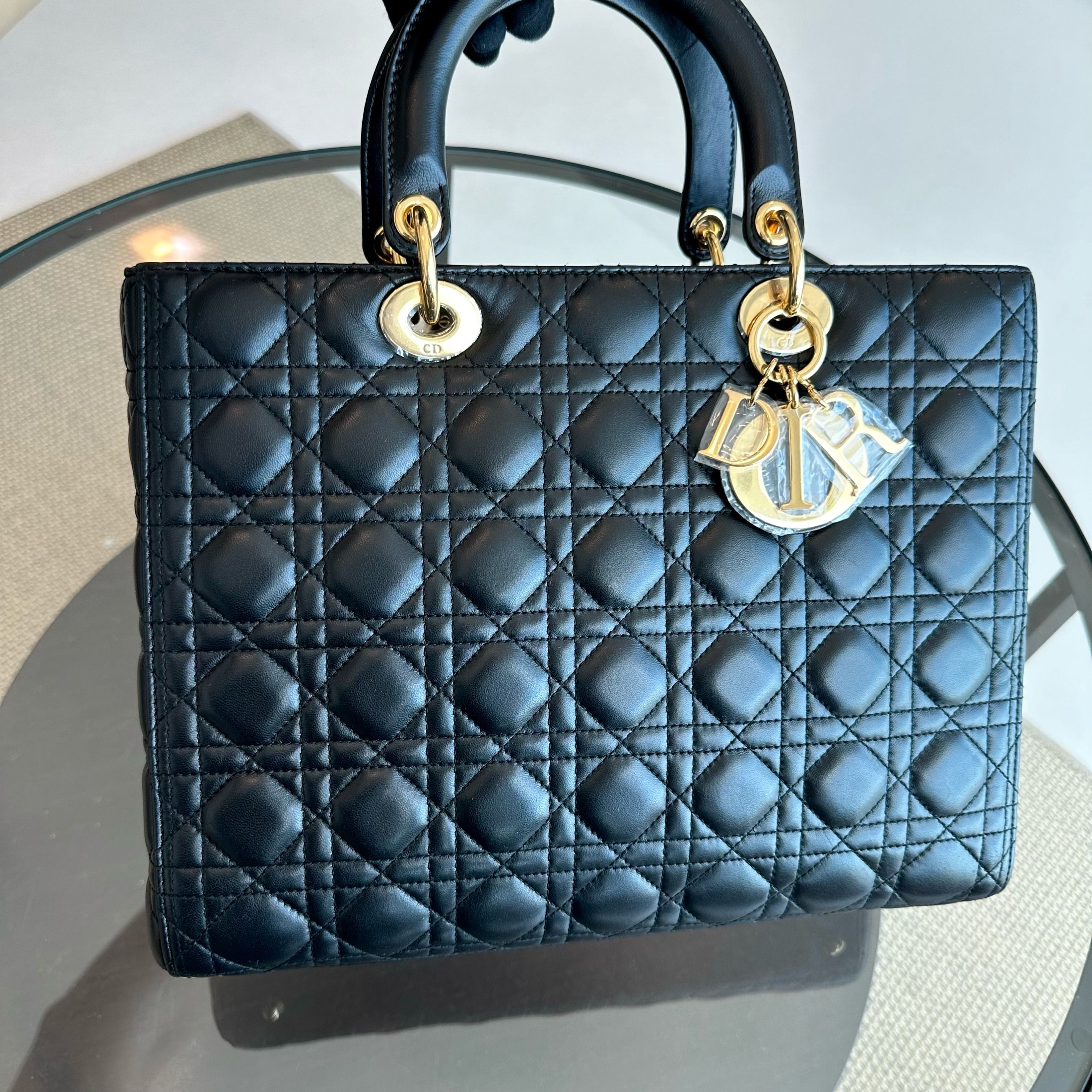 Lady Large Lambskin Cannage Black GHW