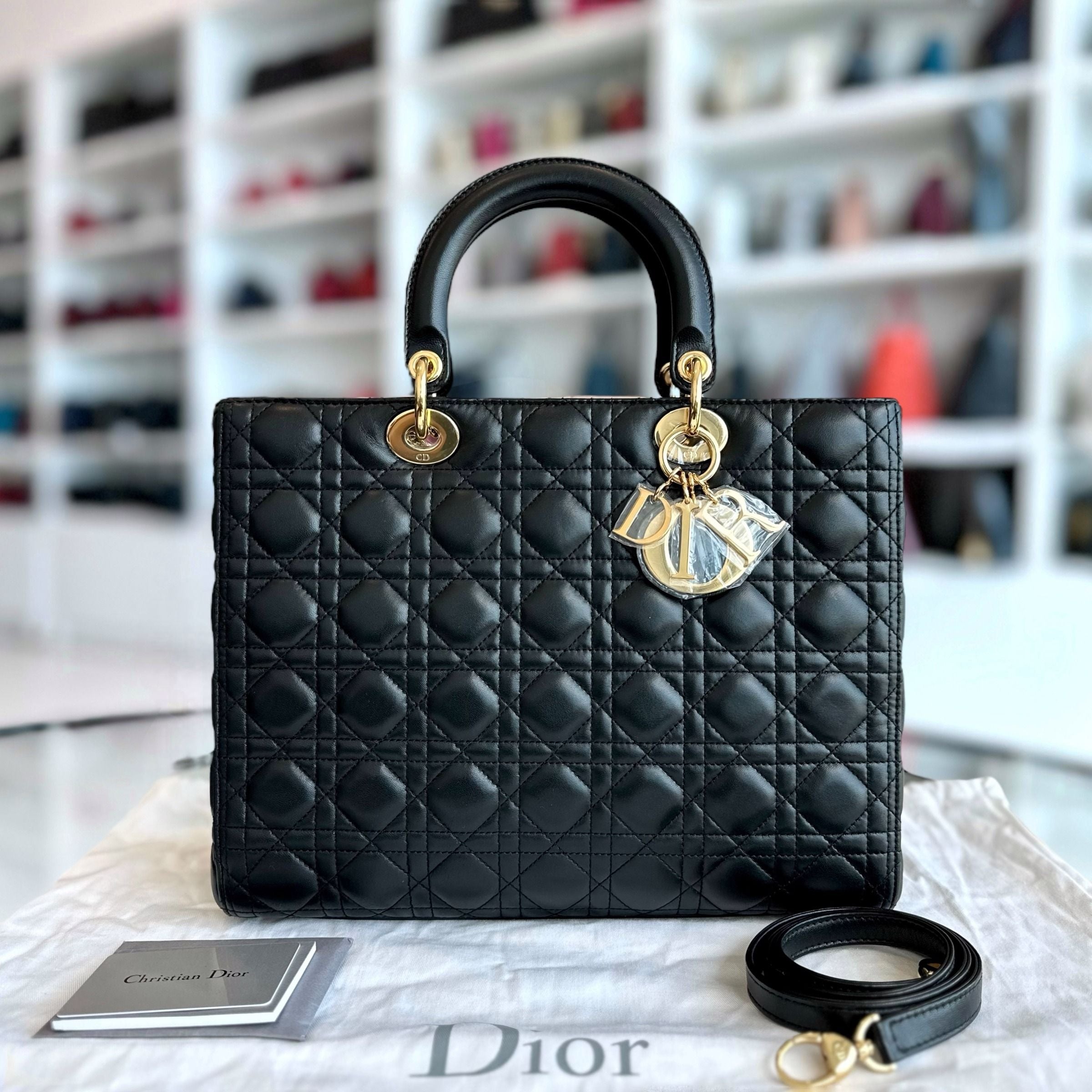Lady Large Lambskin Cannage Black GHW