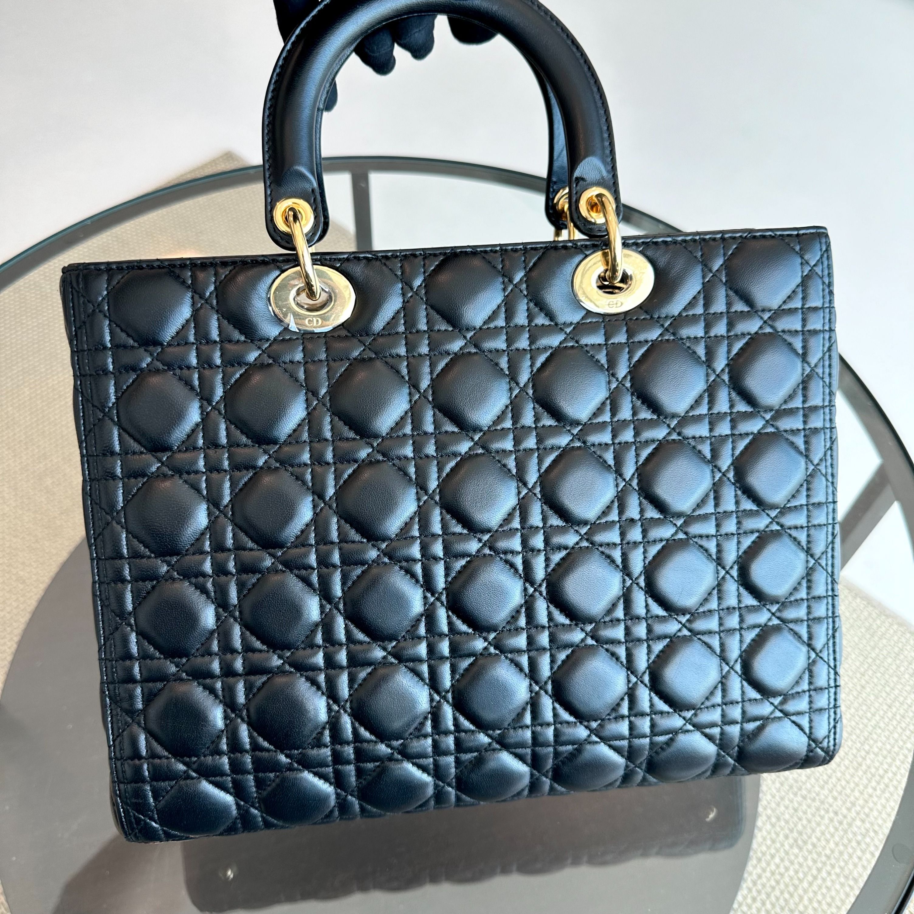 Lady Large Lambskin Cannage Black GHW