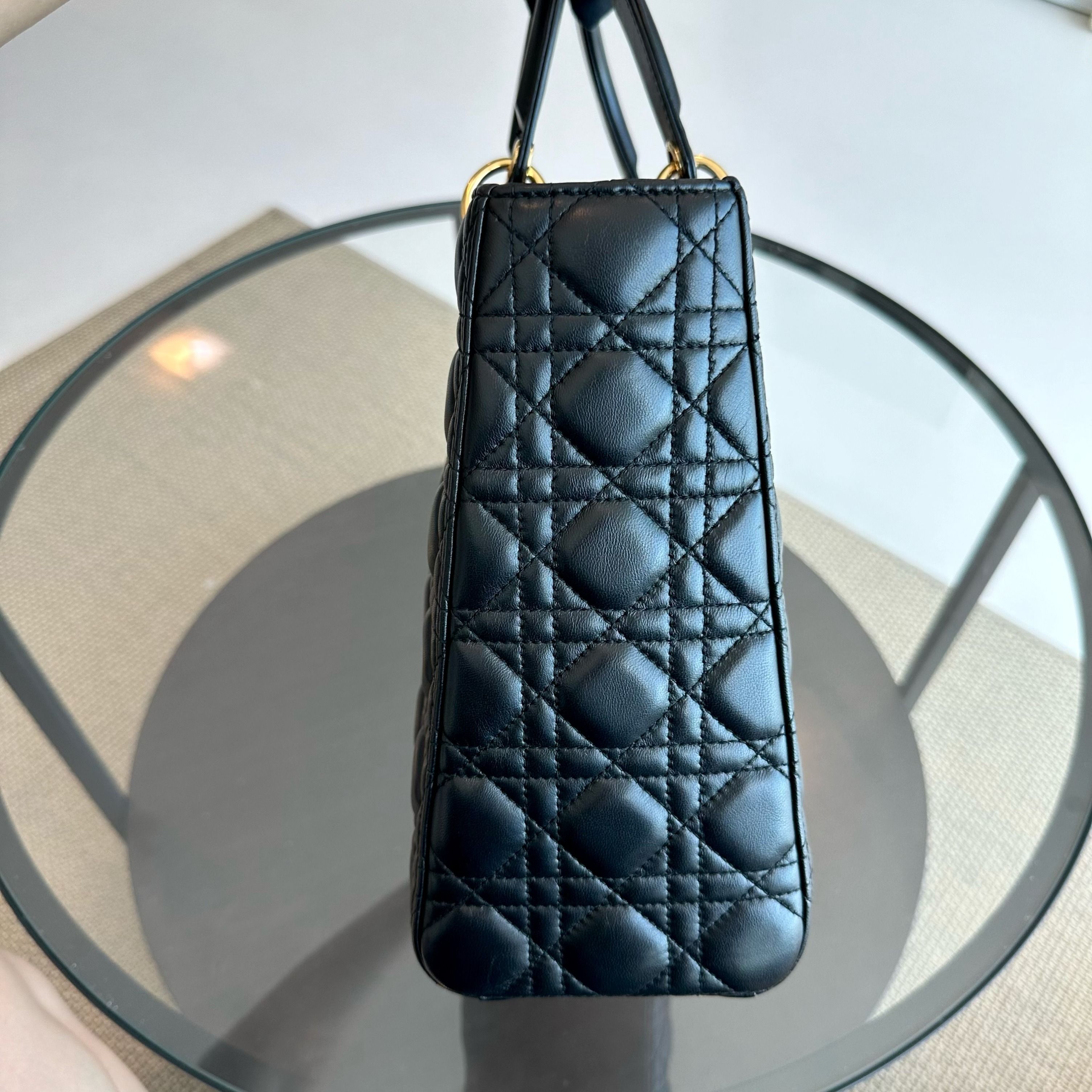 Lady Large Lambskin Cannage Black GHW