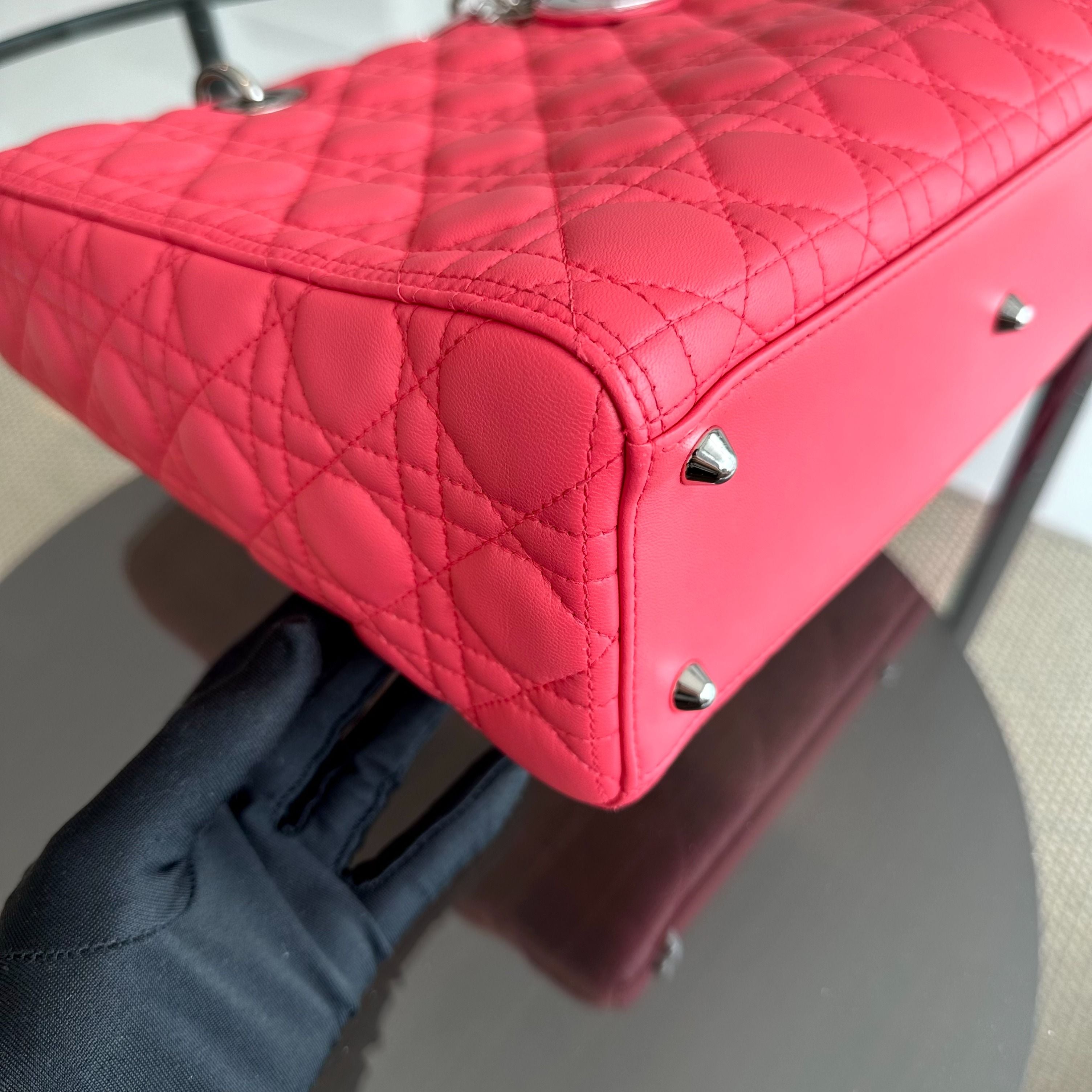Dior Lady Large Lambskin Cannage Hot Pink SHW