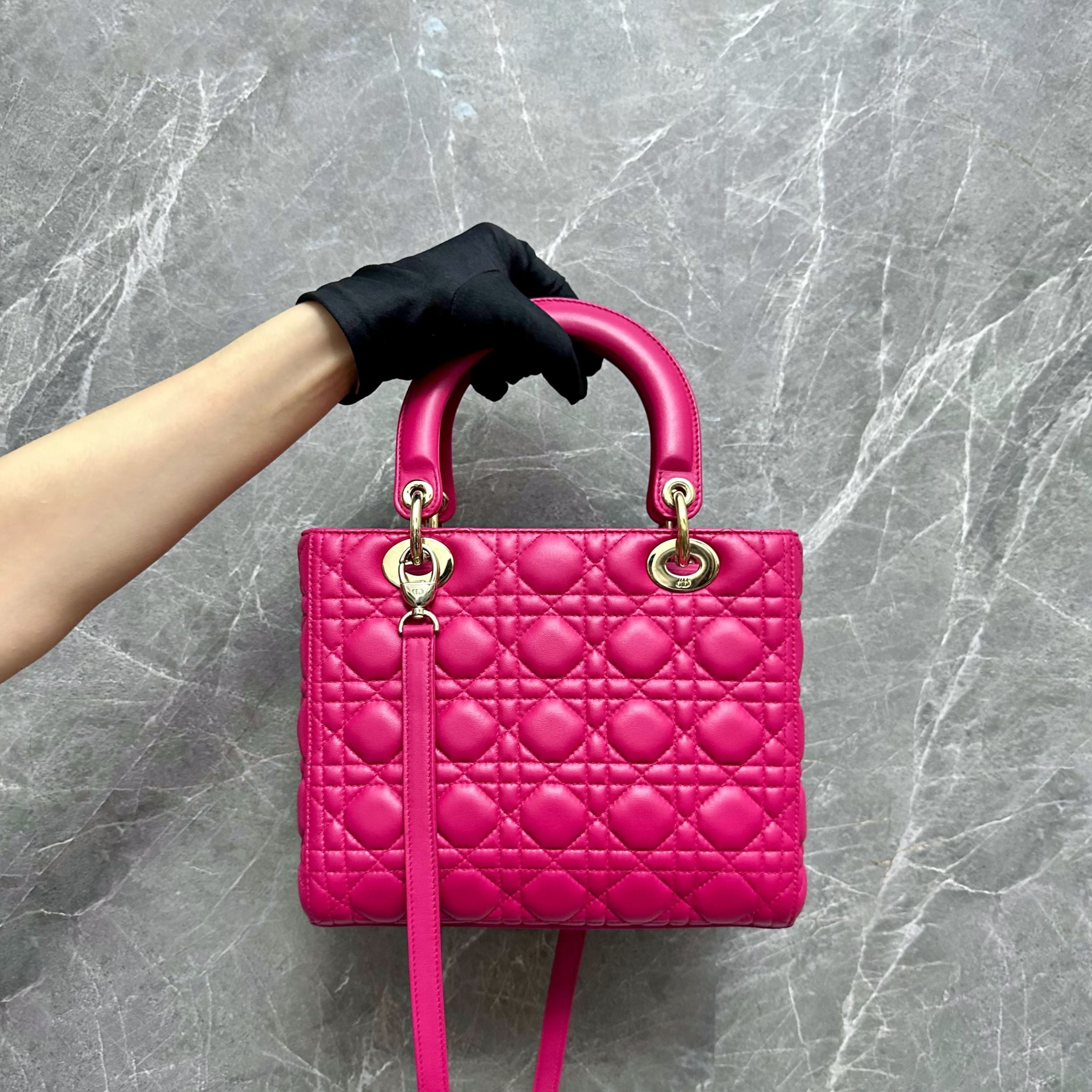 Lady Medium Lambskin Hot Pink GHW