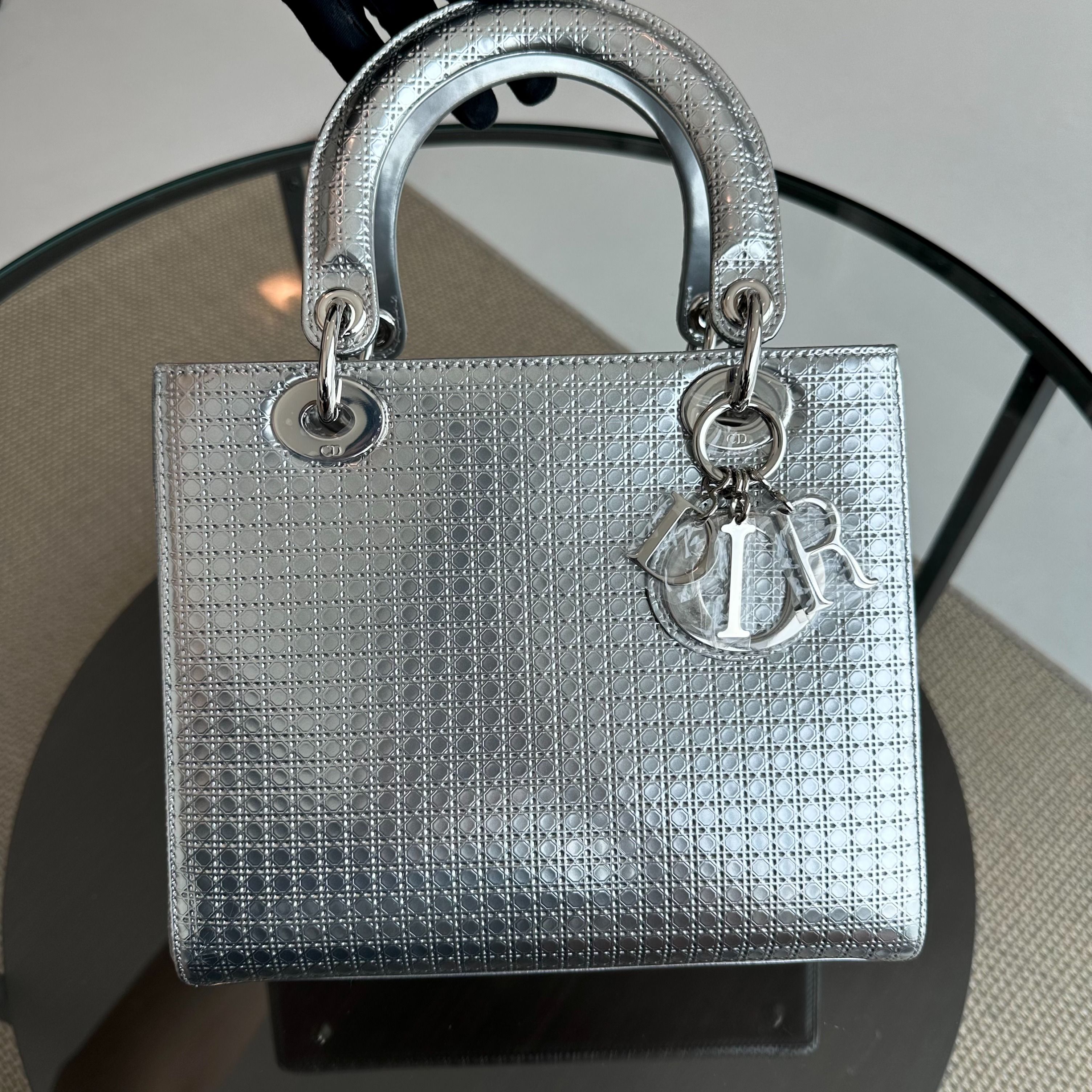 Dior Lady Medium Micro-Cannage Metallic Calfskin Limited Edition Silver SHW