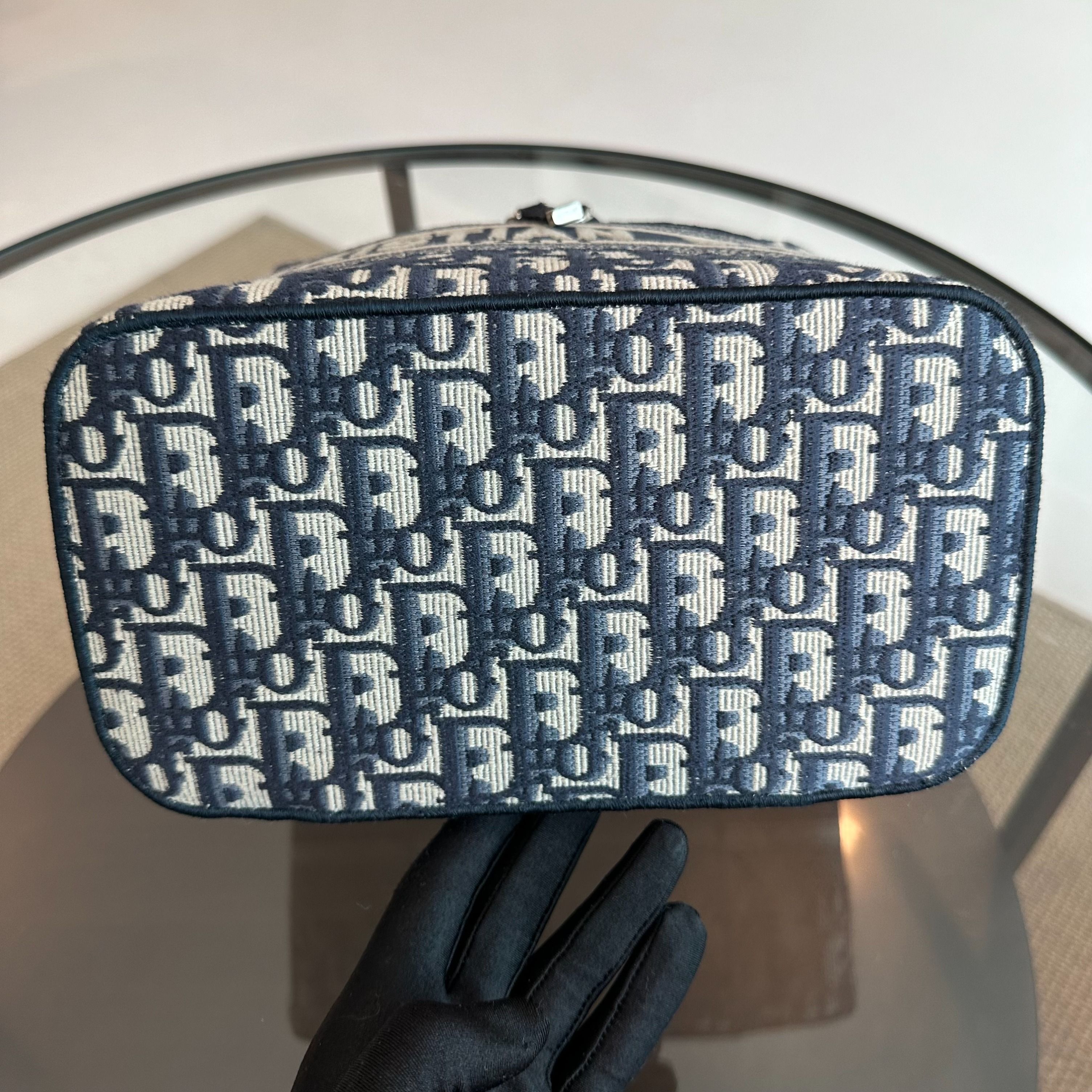 Dior Vanity Oblique Embroidery Top Handle Bag In Jacquard Blue SHW