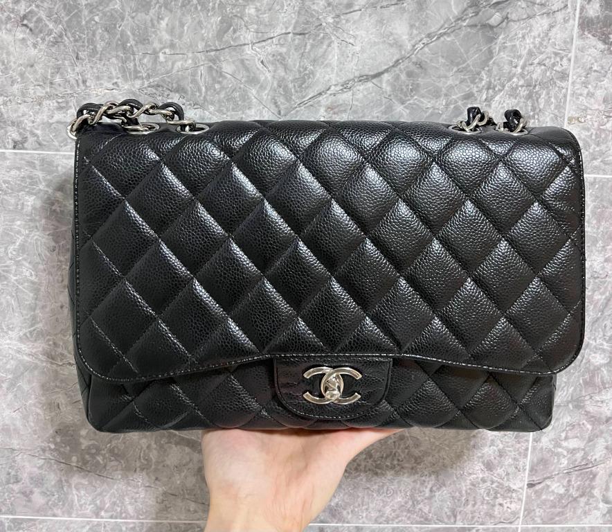 Discounted** Authentic Chanel Classic Flap Bag Black Caviar SHW ( Jumbo ) - Luxury Evermore