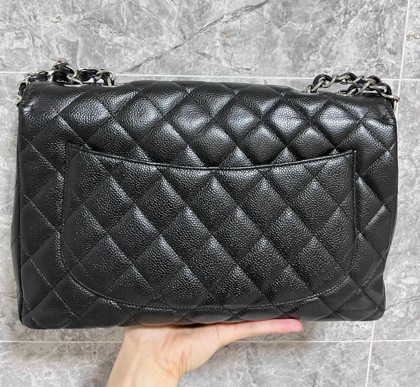 Discounted** Authentic Chanel Classic Flap Bag Black Caviar SHW ( Jumbo ) - Luxury Evermore