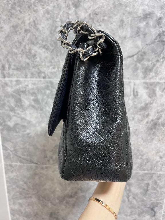 Discounted** Authentic Chanel Classic Flap Bag Black Caviar SHW ( Jumbo ) - Luxury Evermore