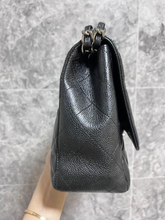 Discounted** Authentic Chanel Classic Flap Bag Black Caviar SHW ( Jumbo ) - Luxury Evermore