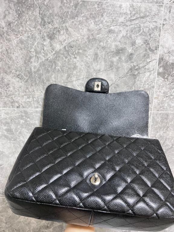 Discounted** Authentic Chanel Classic Flap Bag Black Caviar SHW ( Jumbo ) - Luxury Evermore