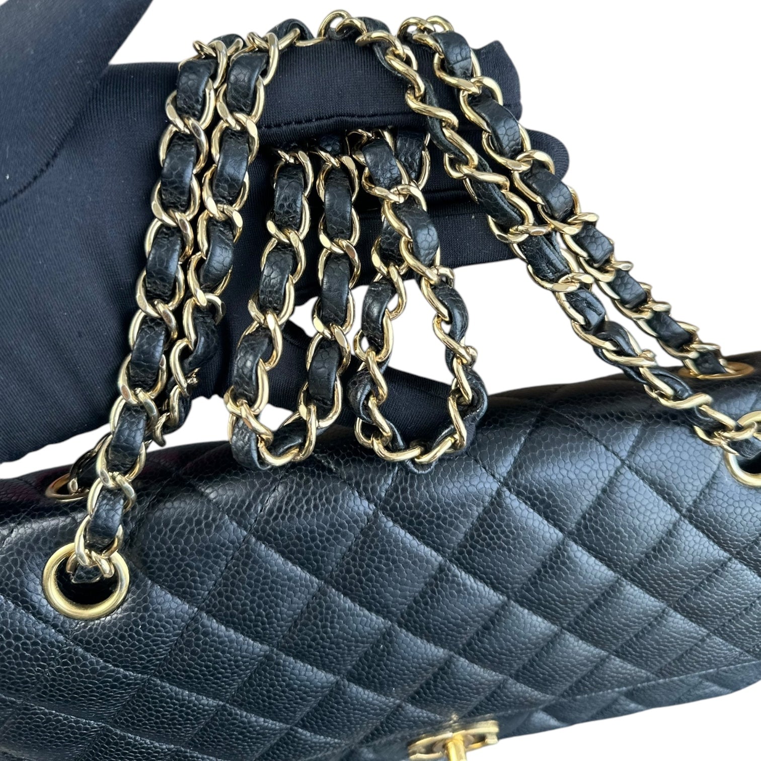 Chanel Classic Flap Medium - Caviar 25CM Quilted Double Flap Black Gold Hardware Series 12