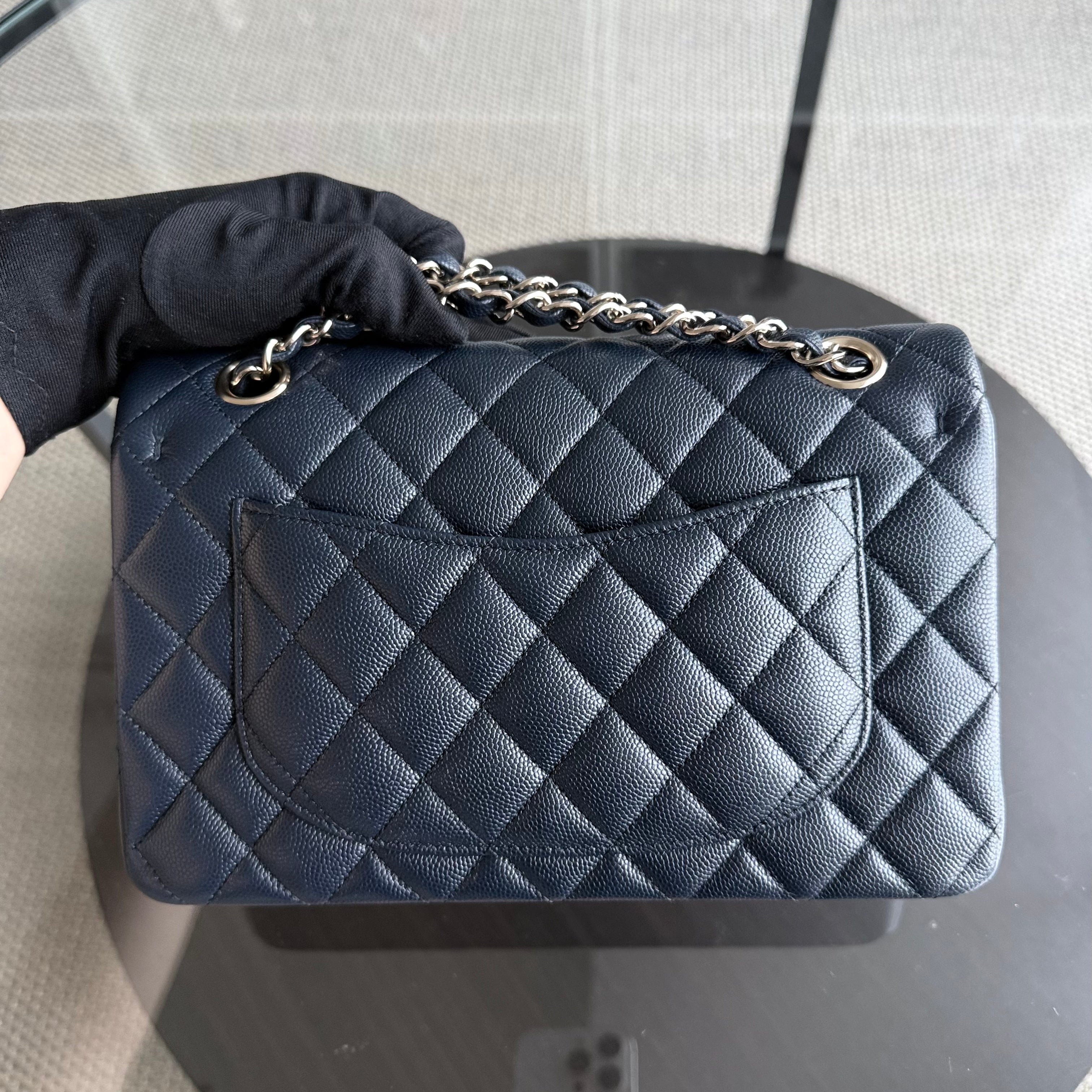 Full Set Chanel Classic Flap Small - Caviar 23CM Quilted Dark Midnight Blue Gold Hardware Series 30