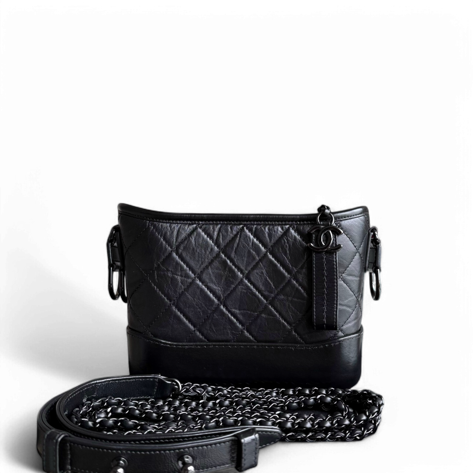 Chanel Gabrielle Small - Quilted Aged Calfskin Black All Black Hardware Series 29