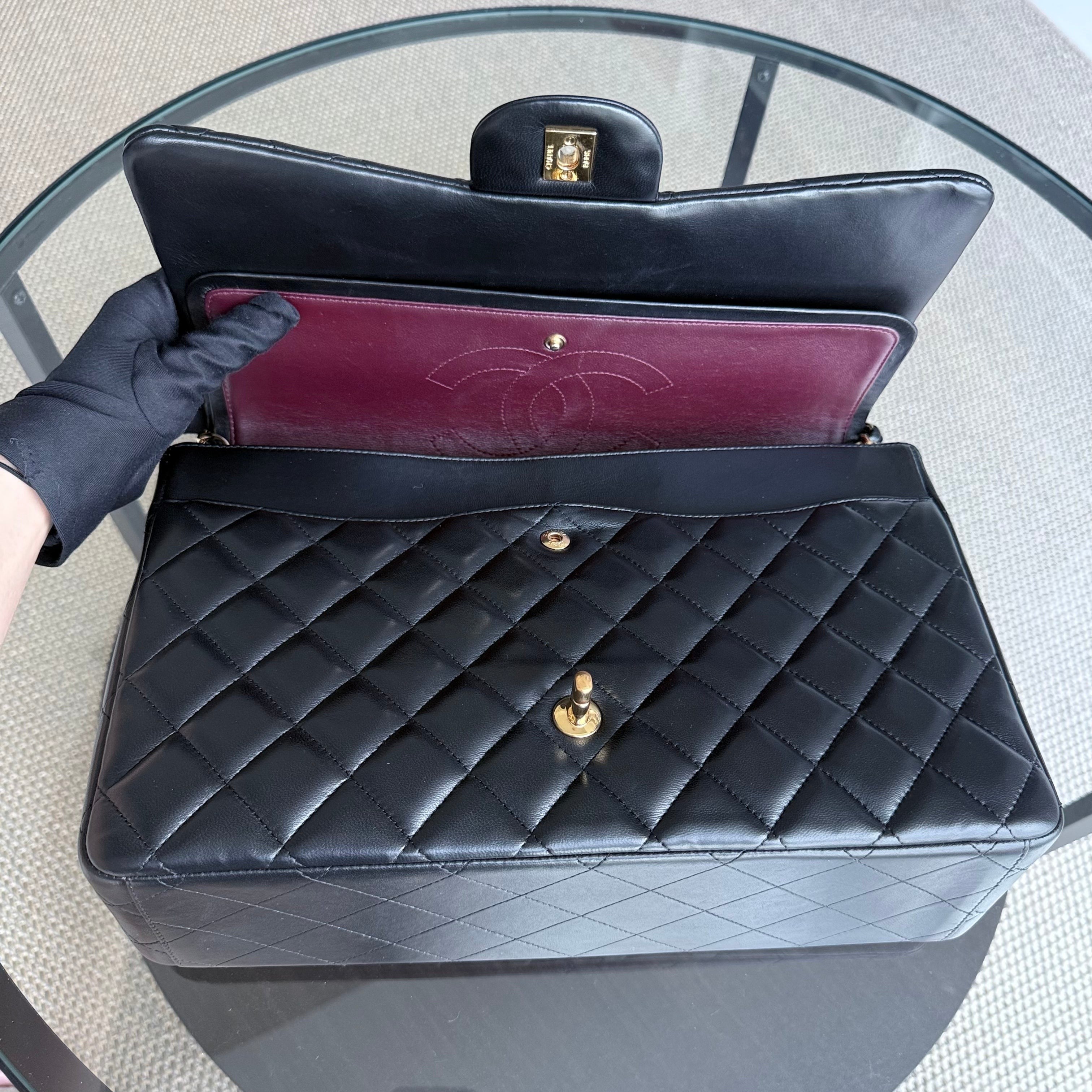 Chanel Classic Flap Maxi - 34CM Quilted Lambskin Double Flap Black Gold Hardware Series 15