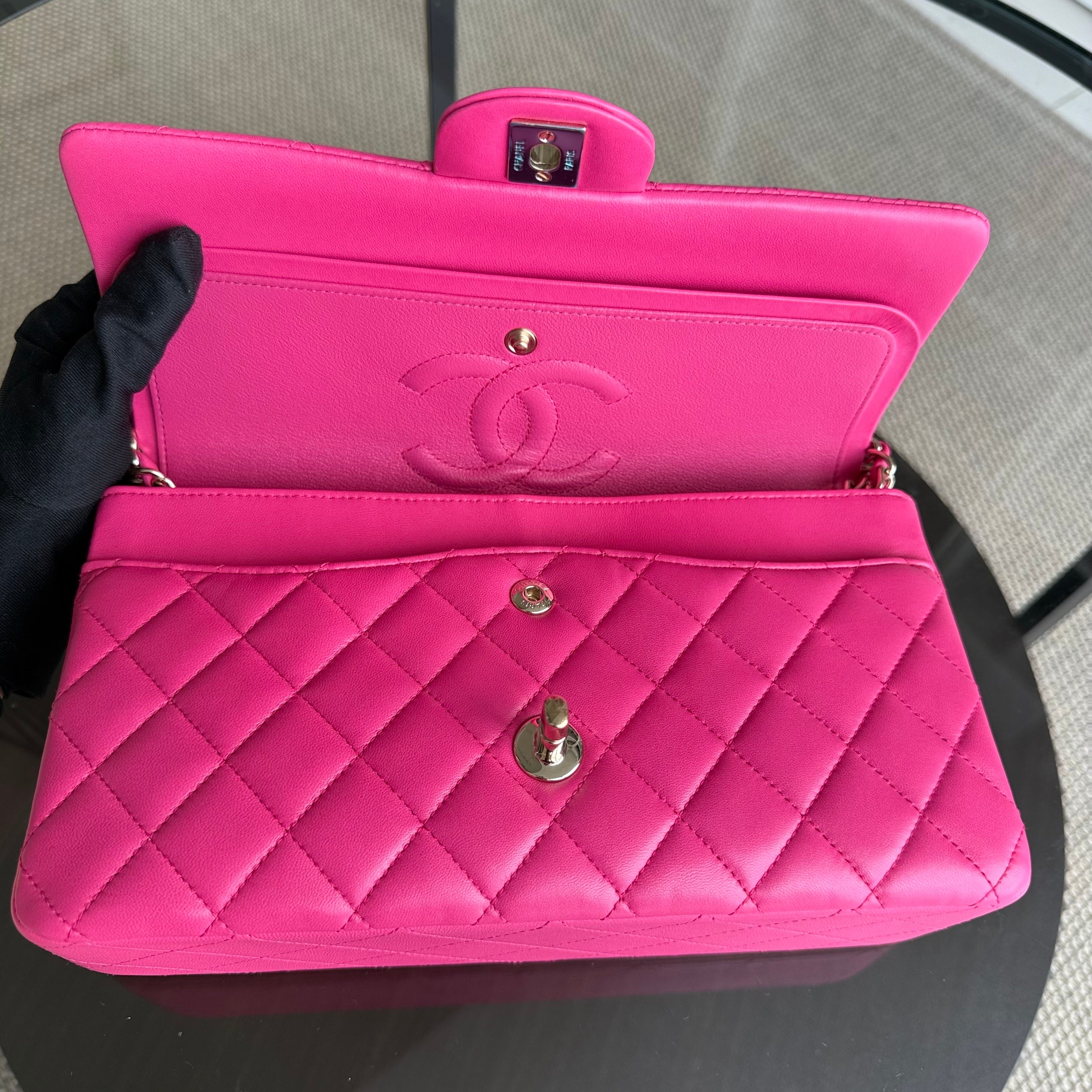 Chanel Classic Flap Medium - 25CM Quilted Lambskin Hot Pink Gold Hardware Series 21