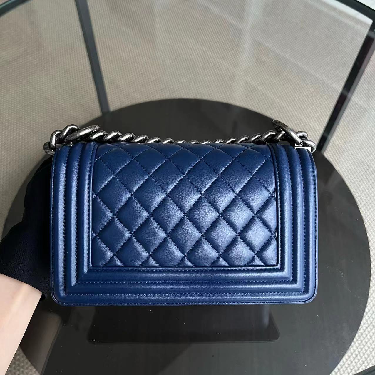 Chanel Boy Small Size Quilted Lambskin Dark Blue Ruthenium Silver Hardware Series 21