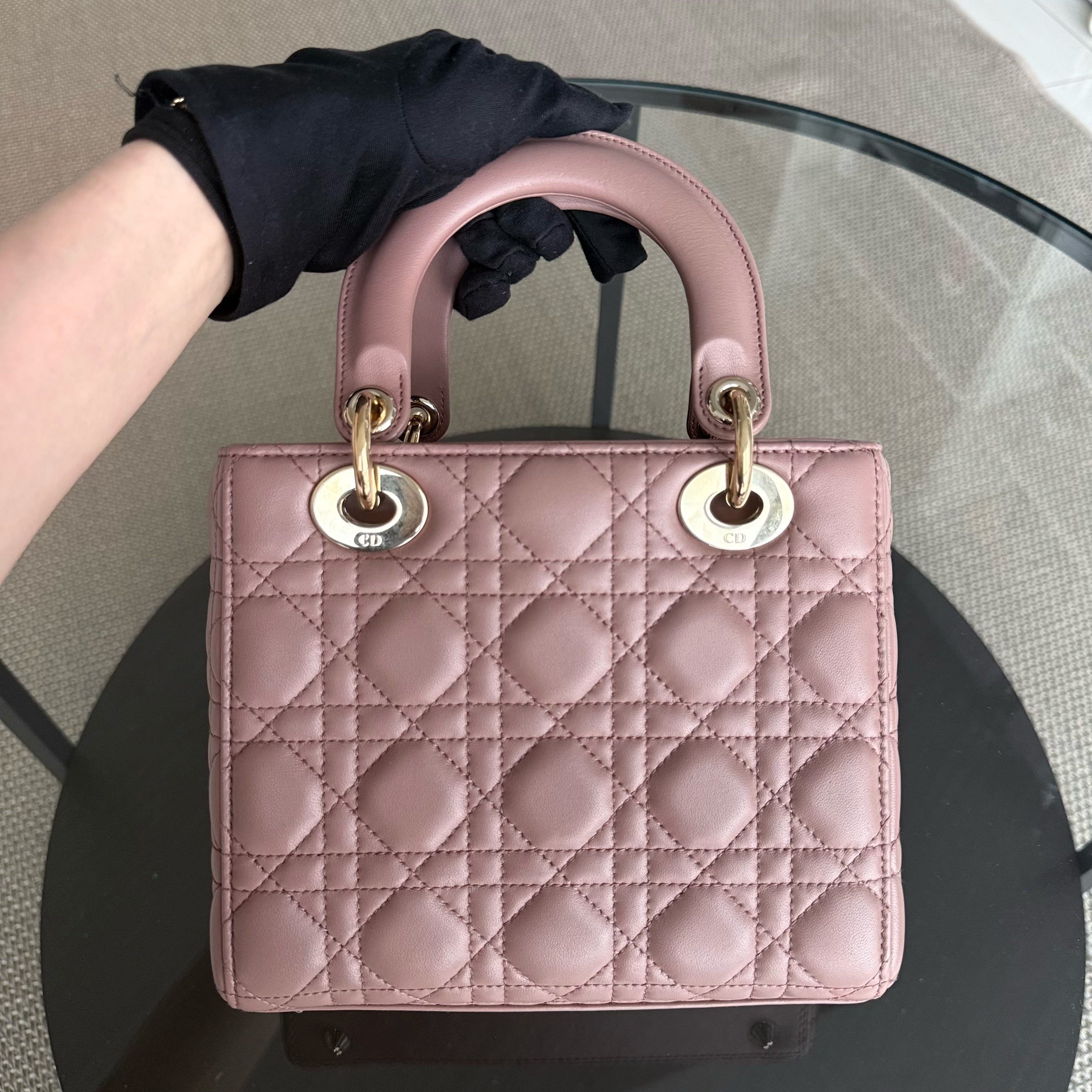 Dior Lady Small - Cannage Lambskin Blush Gold Hardware