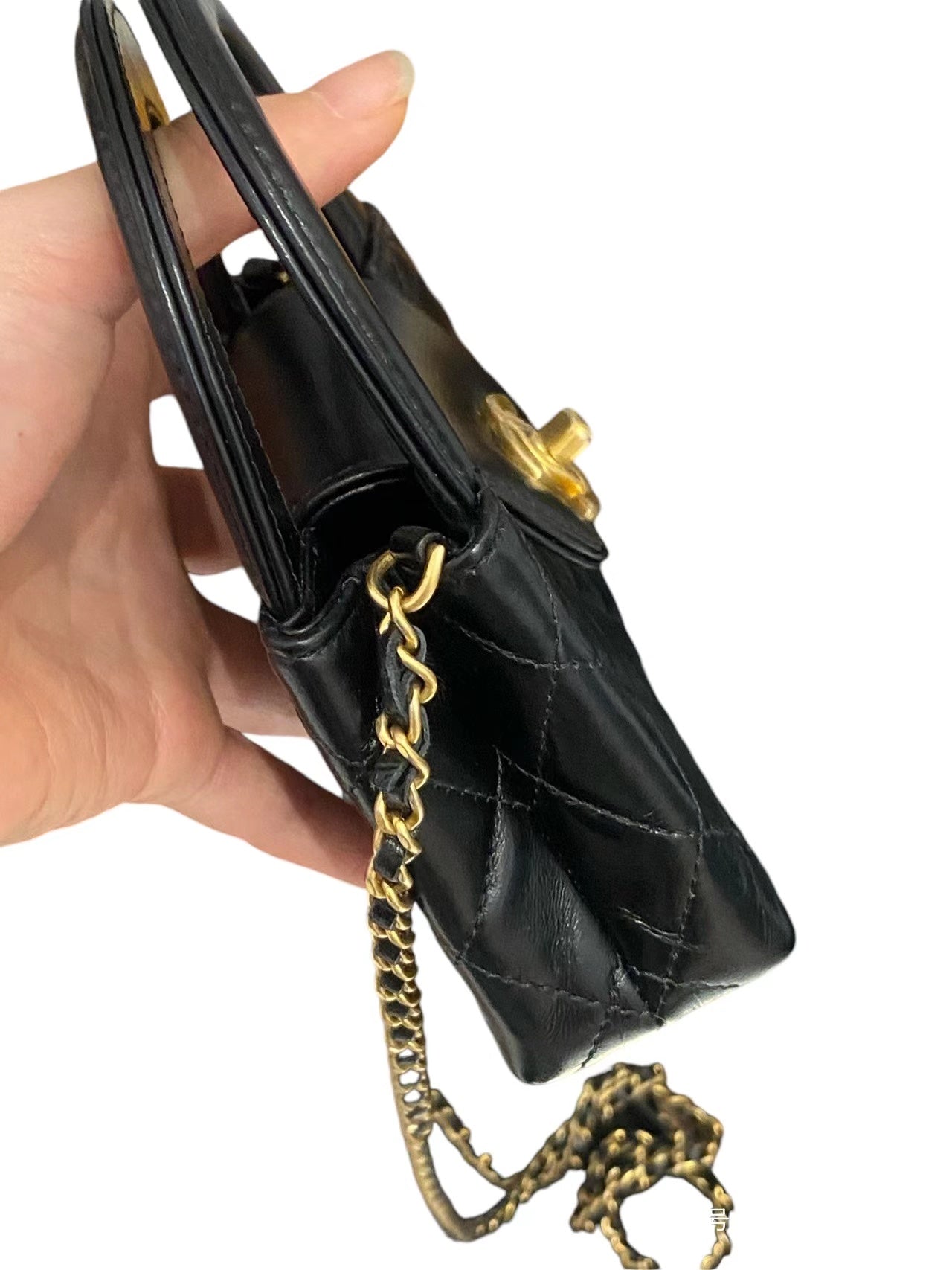 Chanel Micro Kelly Nano Bag in Black Calfskin and Aged Golden Hardware