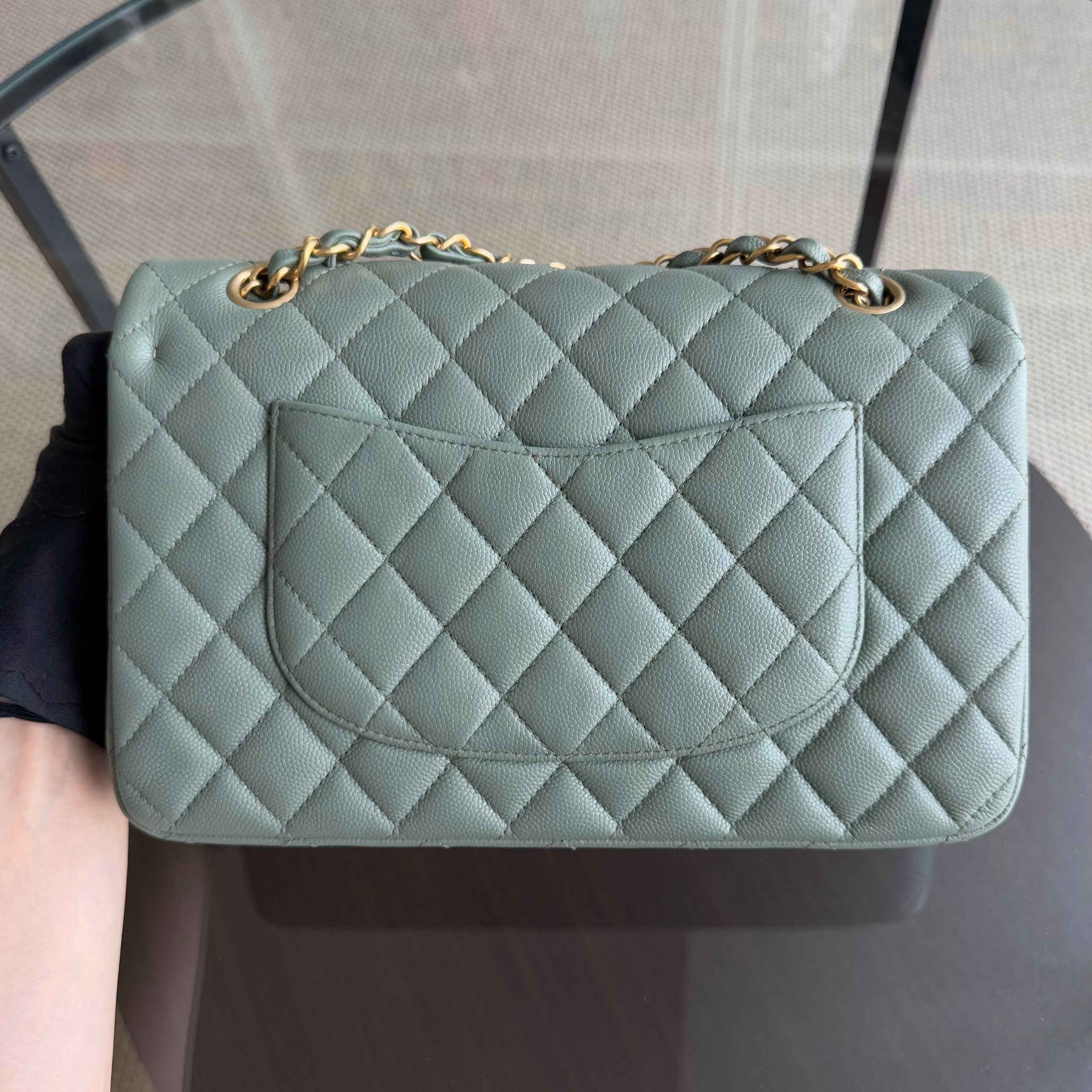 Chanel Classic Flap Medium - Caviar 25CM Quilted Light Green Gold Hardware Series 25