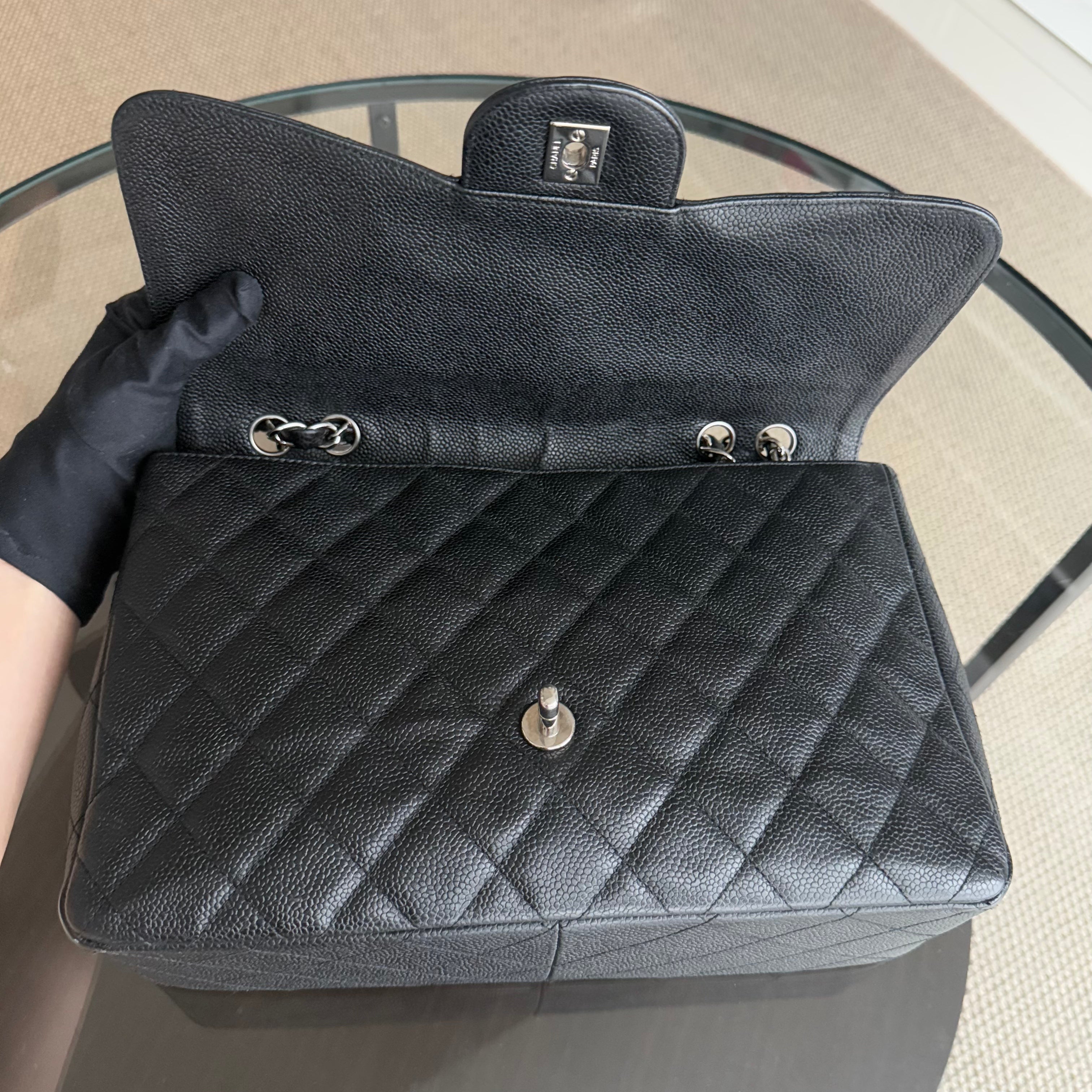 Chanel Classic Flap Jumbo - Caviar 30CM Quilted Black Silver Hardware Series 12