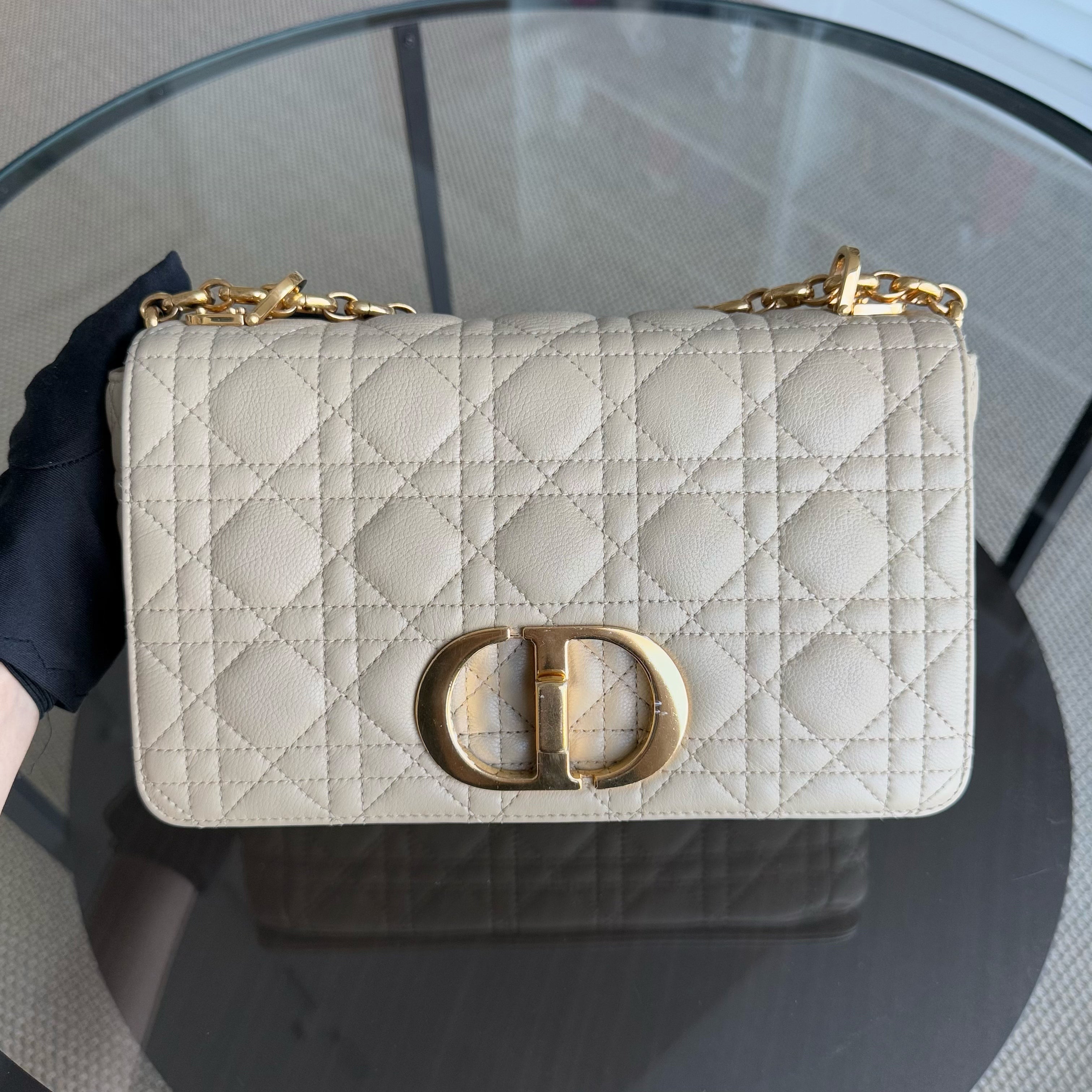 Dior Caro Medium - Cannage Calfskin Beige Gold Hardware