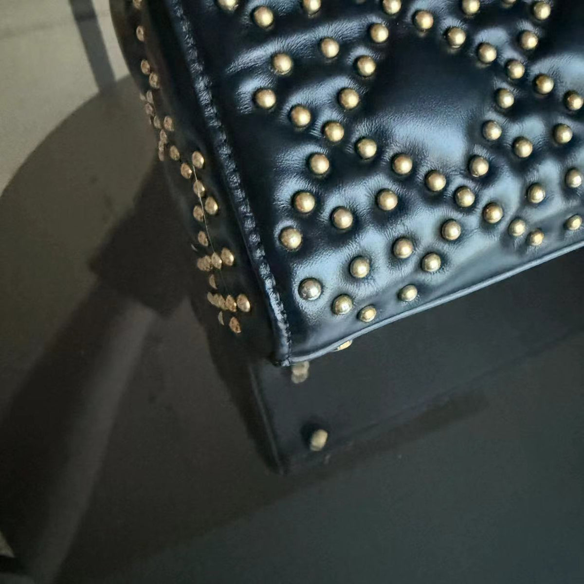 Dior Lady Mini Quilted Studded Lambskin Black Golden Hardware