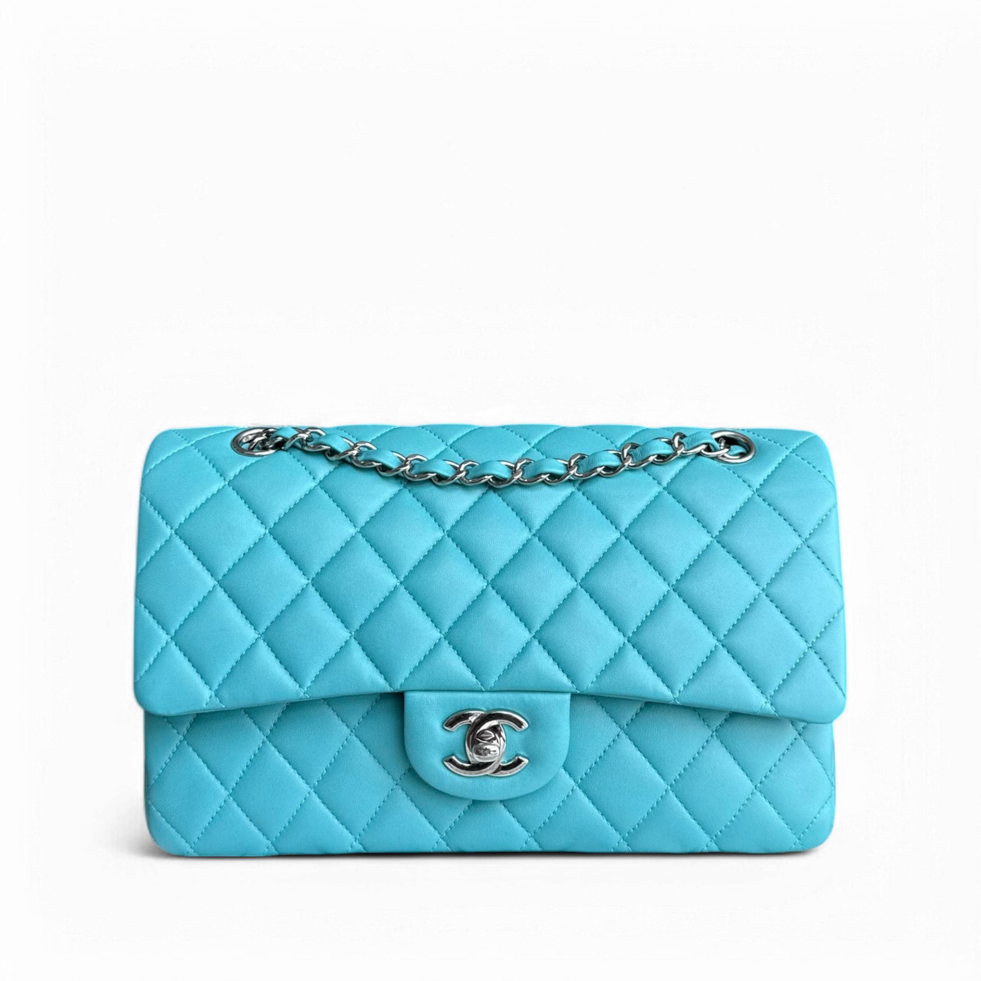 Chanel Classic Flap Medium - 25CM Quilted Lambskin Light Blue Silver Hardware Series 19