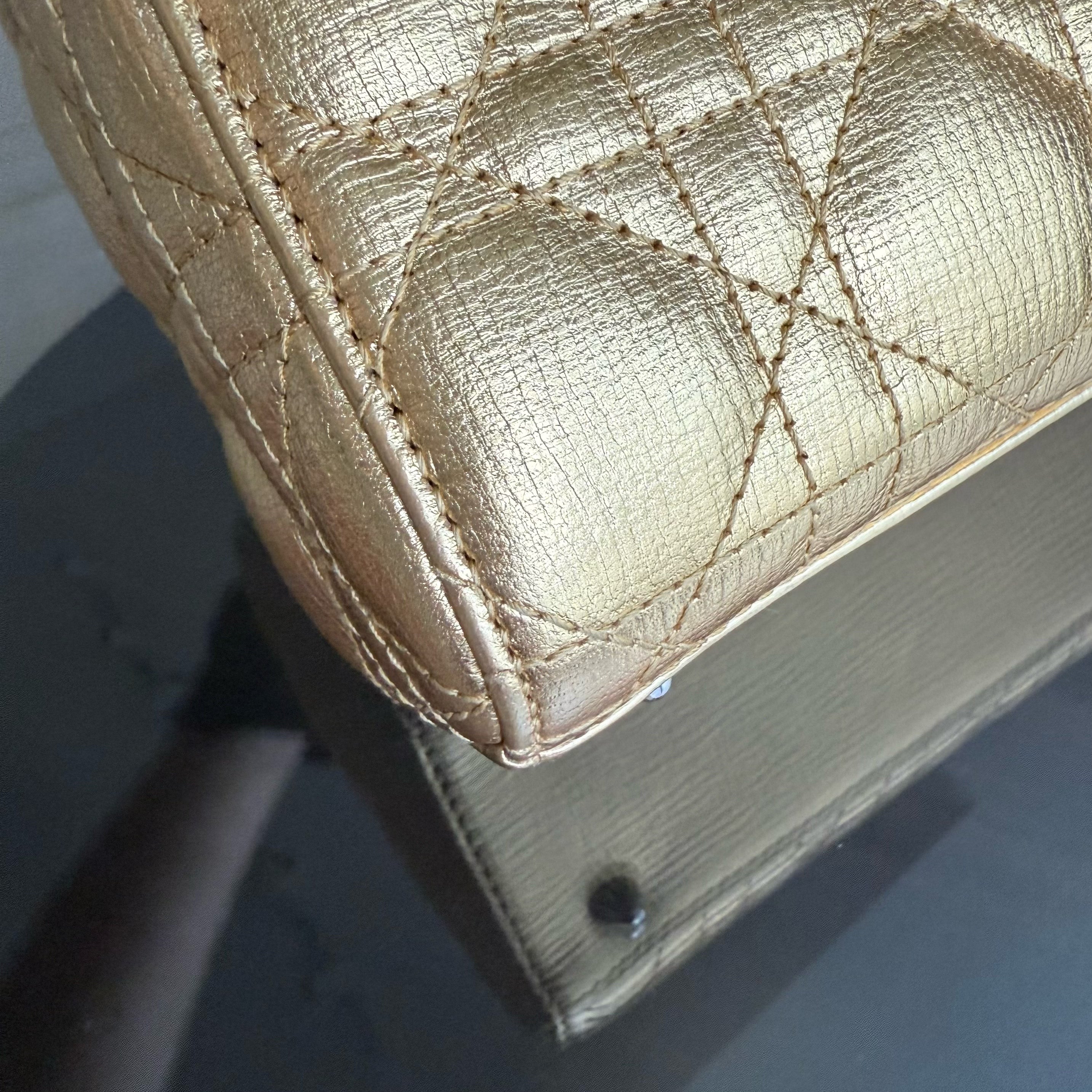 Dior Lady Small - Cannage Metallic Calfskin Gold Silver Hardware