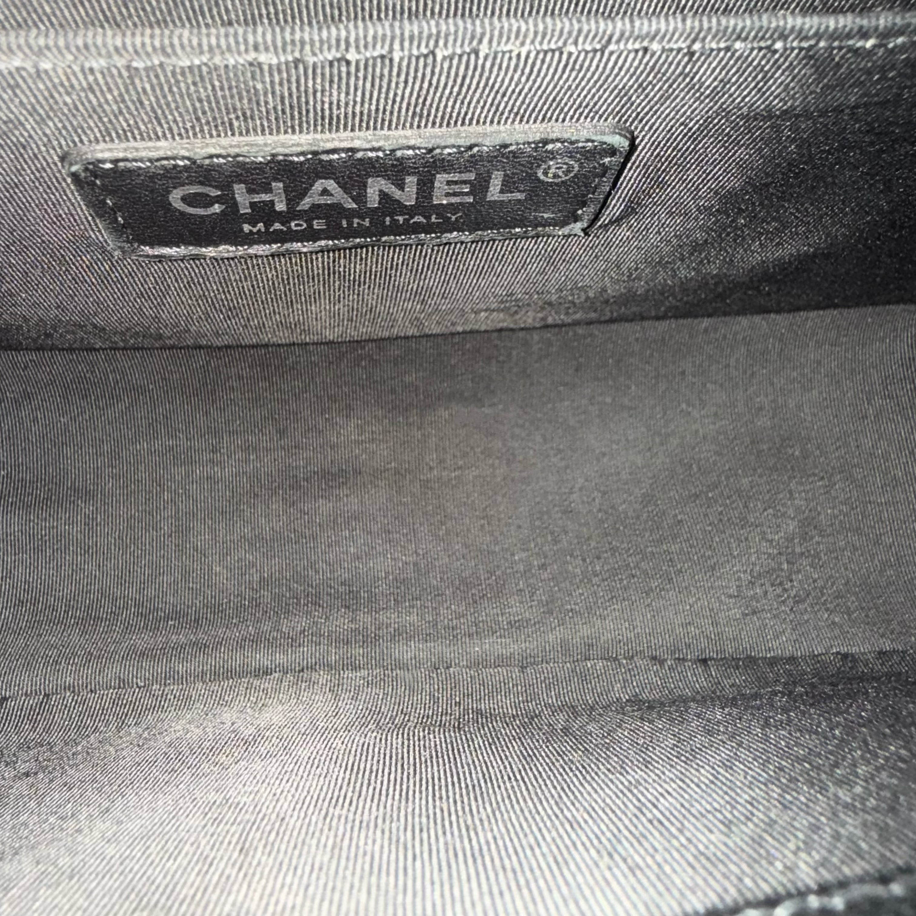 Chanel Boy Medium - Caivar 25CM Quilted Black Ruthenium Silver Hardware Series 28