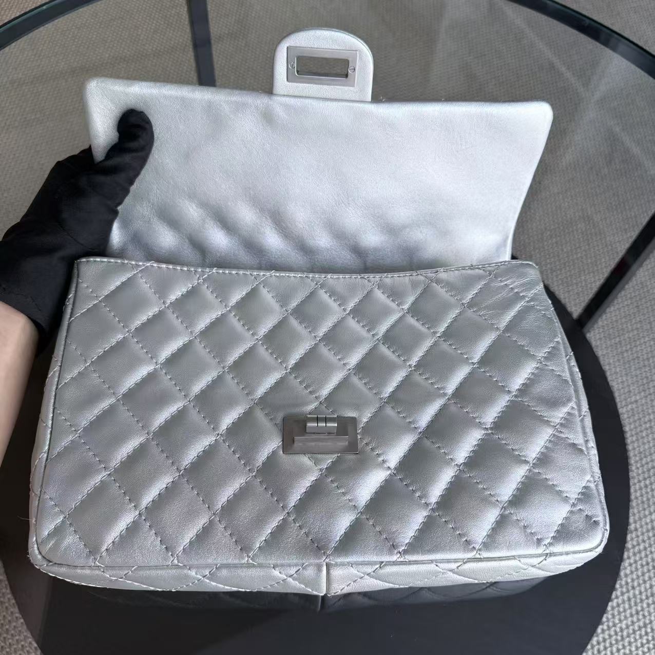 Chanel 2.55 Flap - Metallic Silver Quilted Lambskin Reissue Ruthenium Silver Hardware Series 12