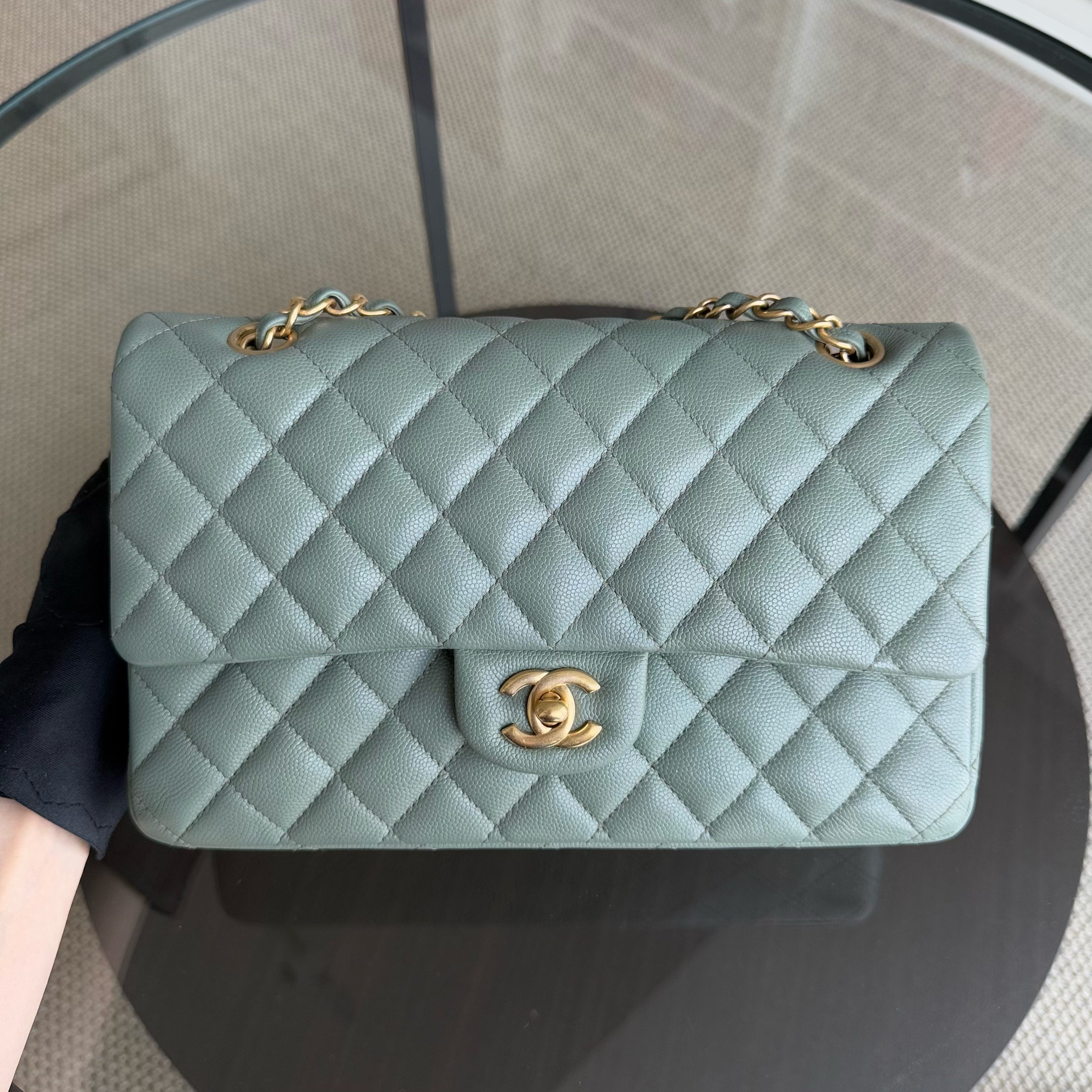 Chanel Classic Flap Medium - Caviar 25CM Quilted Light Green Gold Hardware Series 25